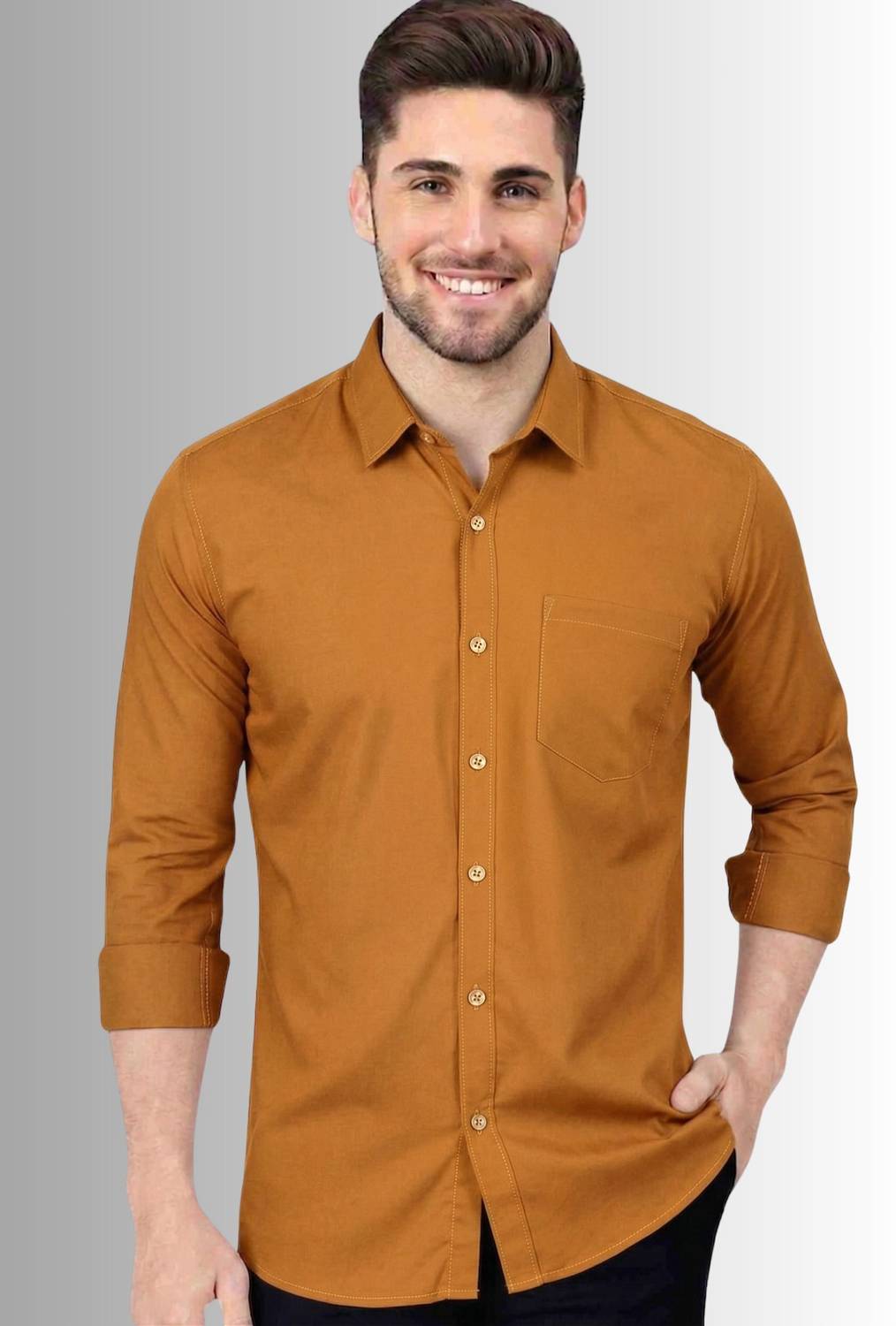 youth first Men Regular Fit Solid Spread Collar Casual Shirt