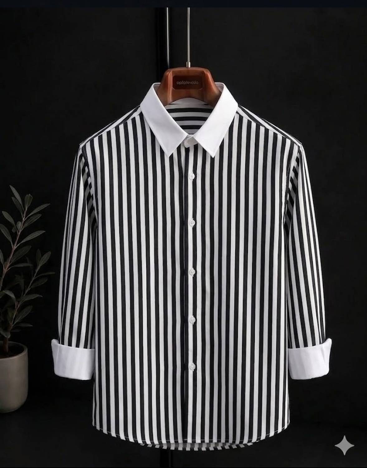 SANBROS Men Striped Casual Black, White Shirt - Image 1