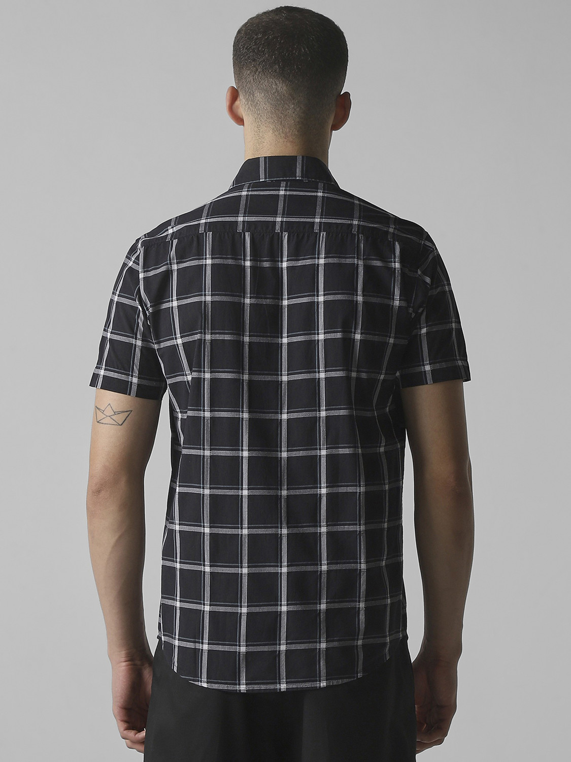 Image of MUFTI Men Checkered Casual Black, White, Light Blue Shirt