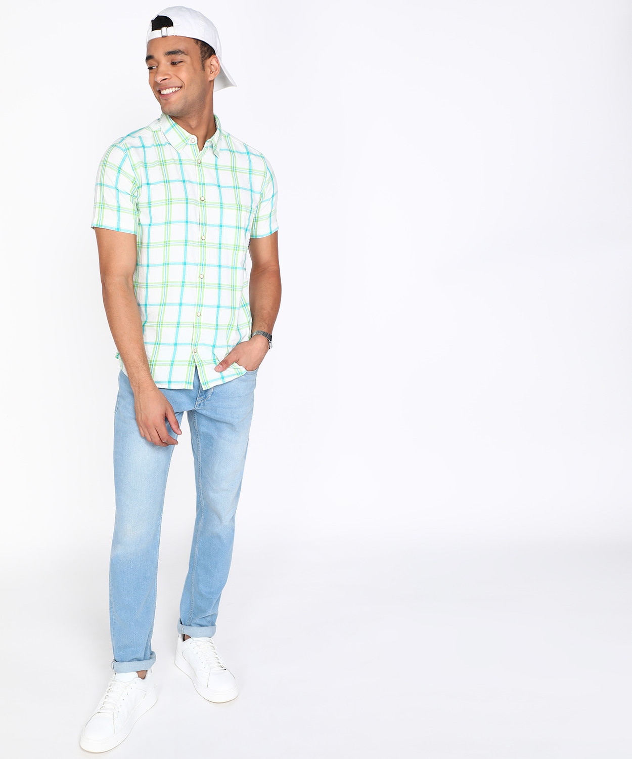 Image of Pepe Jeans Men Checkered Casual Green Shirt
