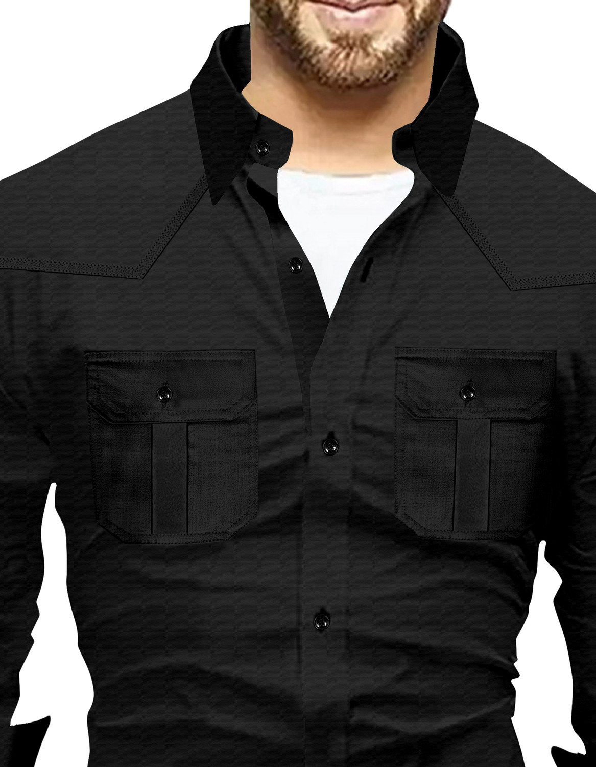 Image of IKON FASHION Men Solid Casual Black Shirt
