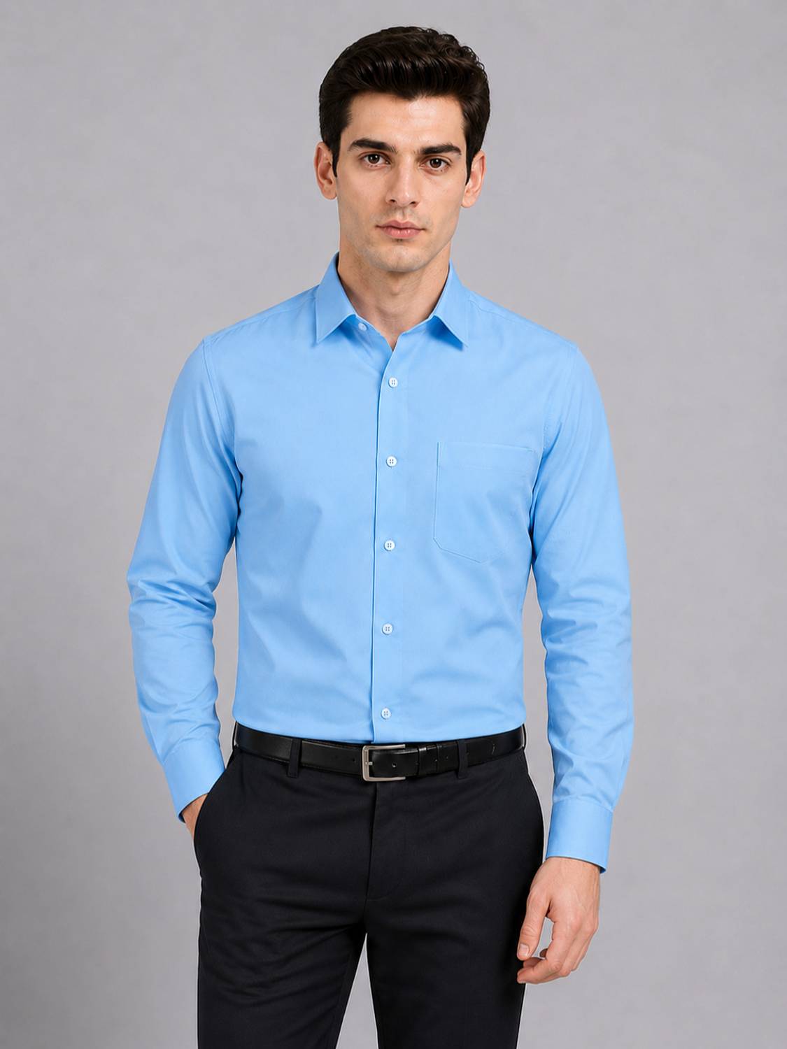 Appel Touch Men Solid Formal Blue Shirt