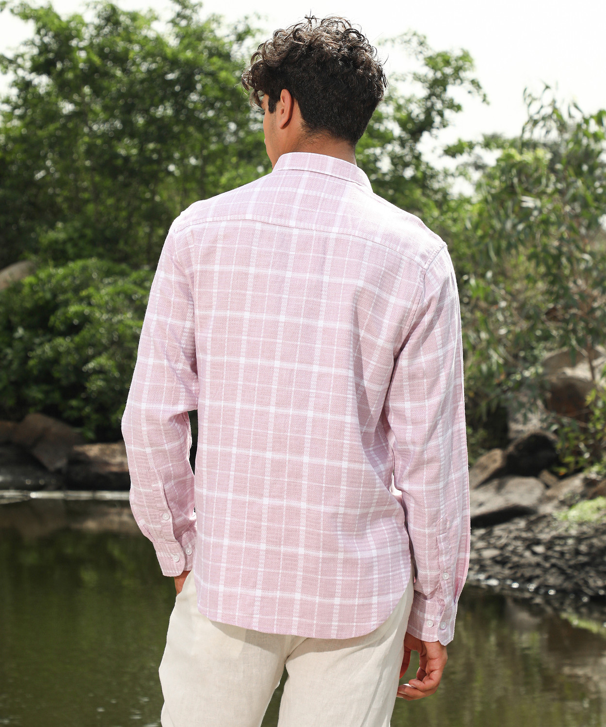 Image of CAMPUS SUTRA Men Checkered Casual Pink Shirt