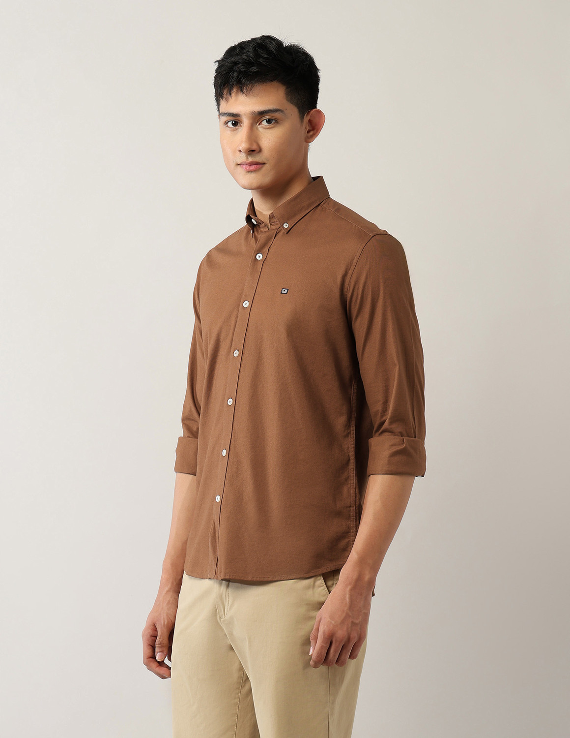 Image of Arrow Sport Men Solid Casual Brown Shirt