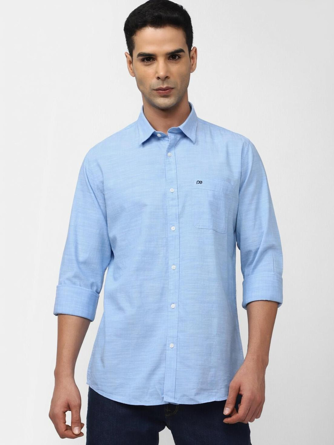 Image of PETER ENGLAND Men Solid Casual Blue Shirt