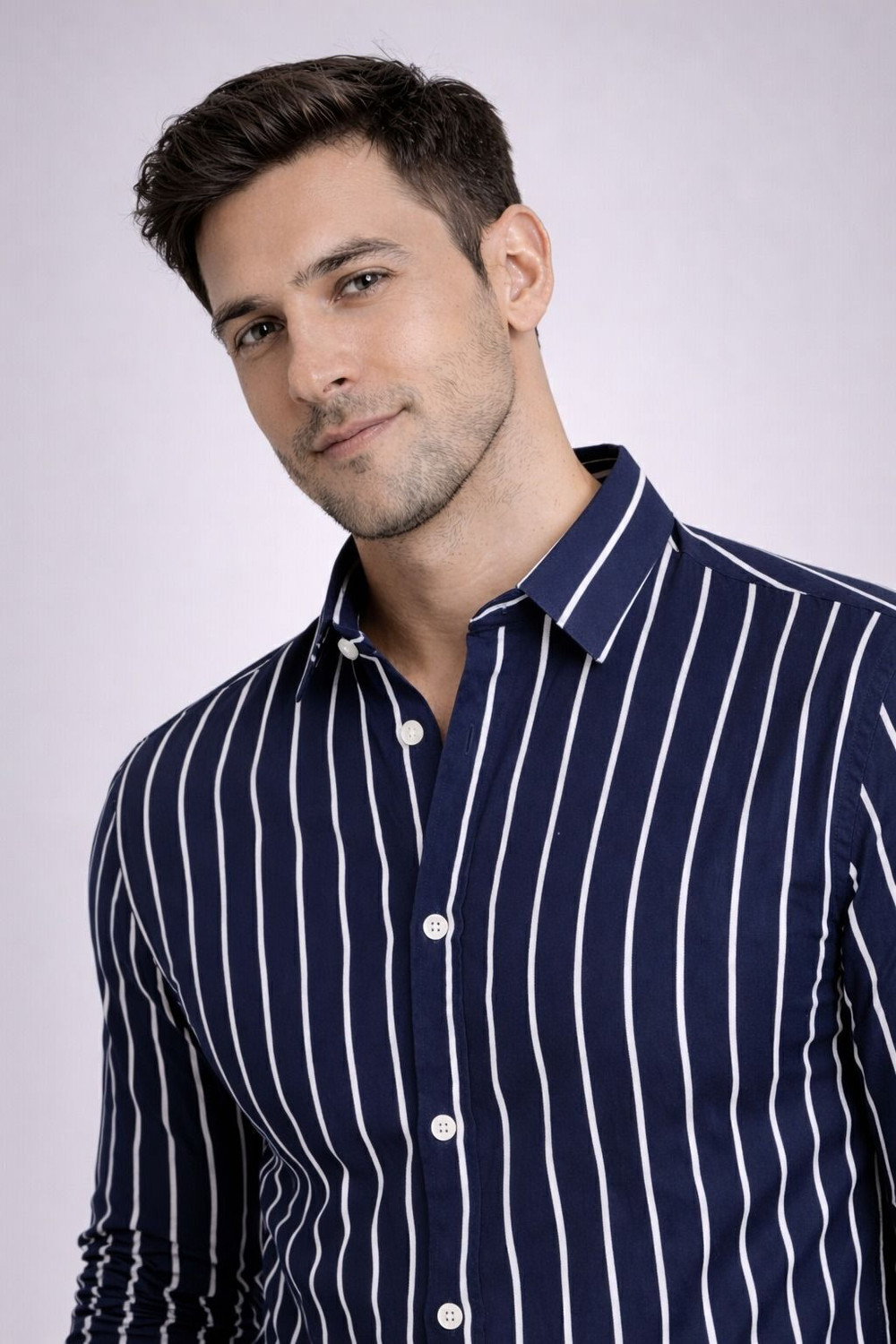 Image of CAMBREEN Men Striped Casual Blue Shirt