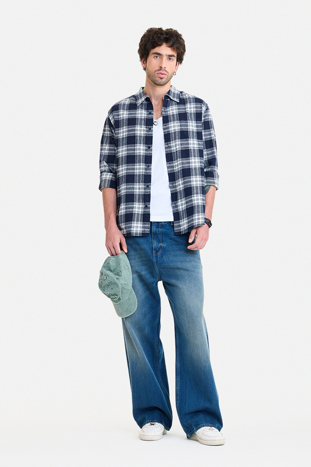 Image of Snitch Men Checkered Casual Dark Blue Shirt