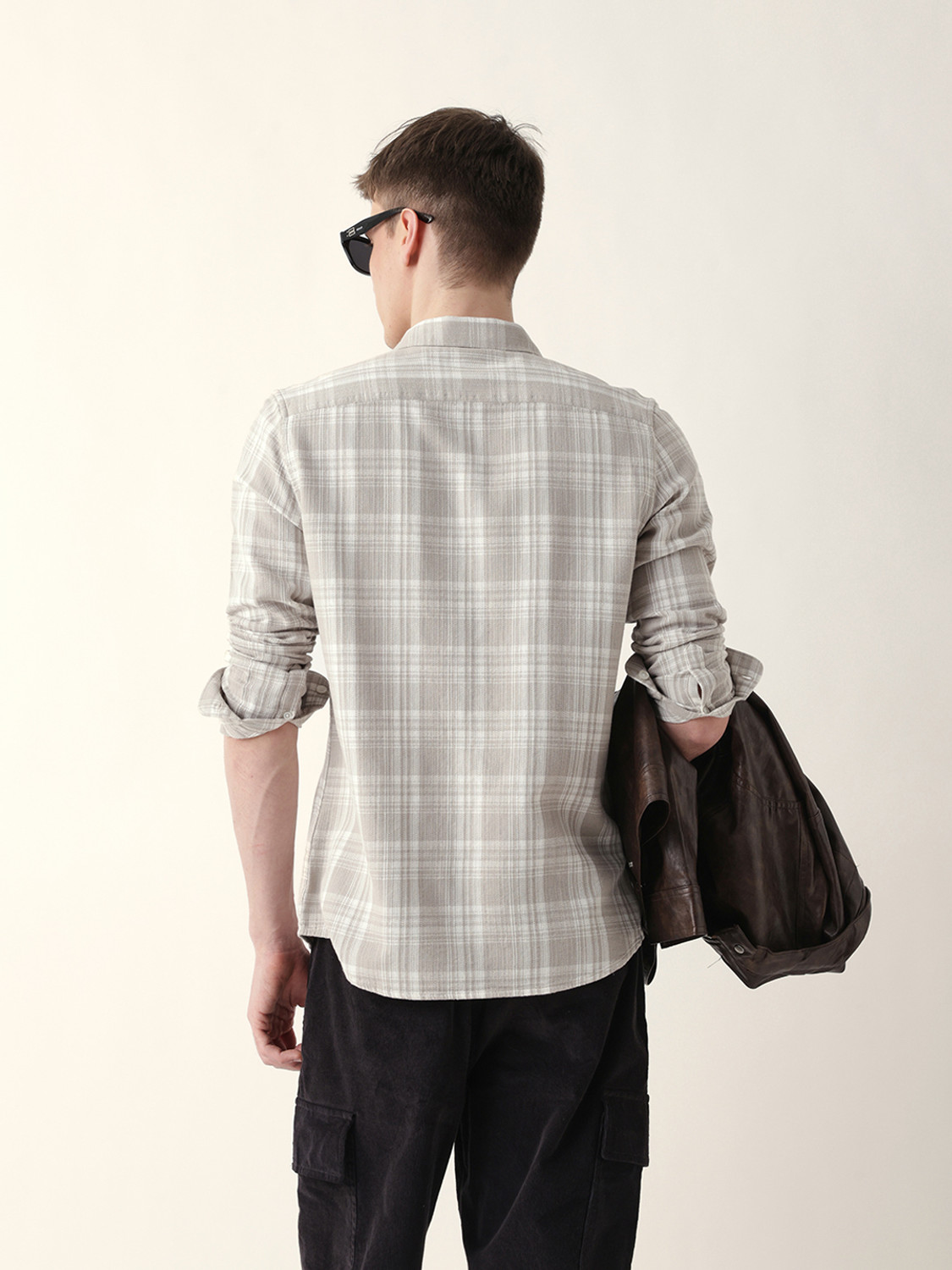 Image of THE BEAR HOUSE Men Checkered Casual Beige Shirt
