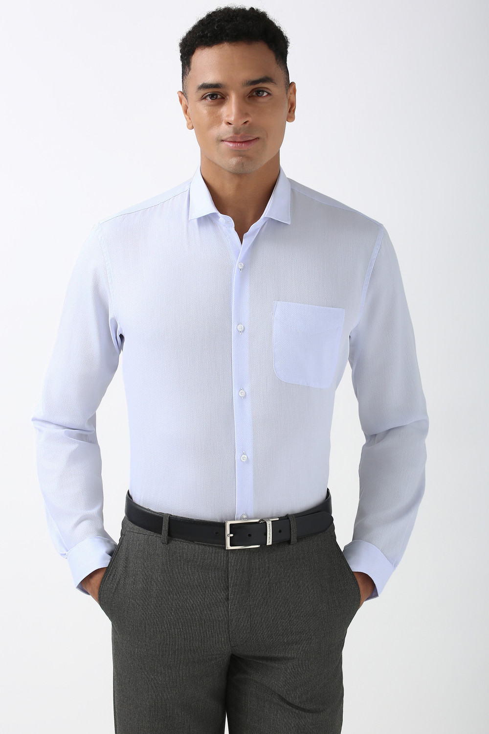 Image of PETER ENGLAND Men Self Design Formal Blue Shirt