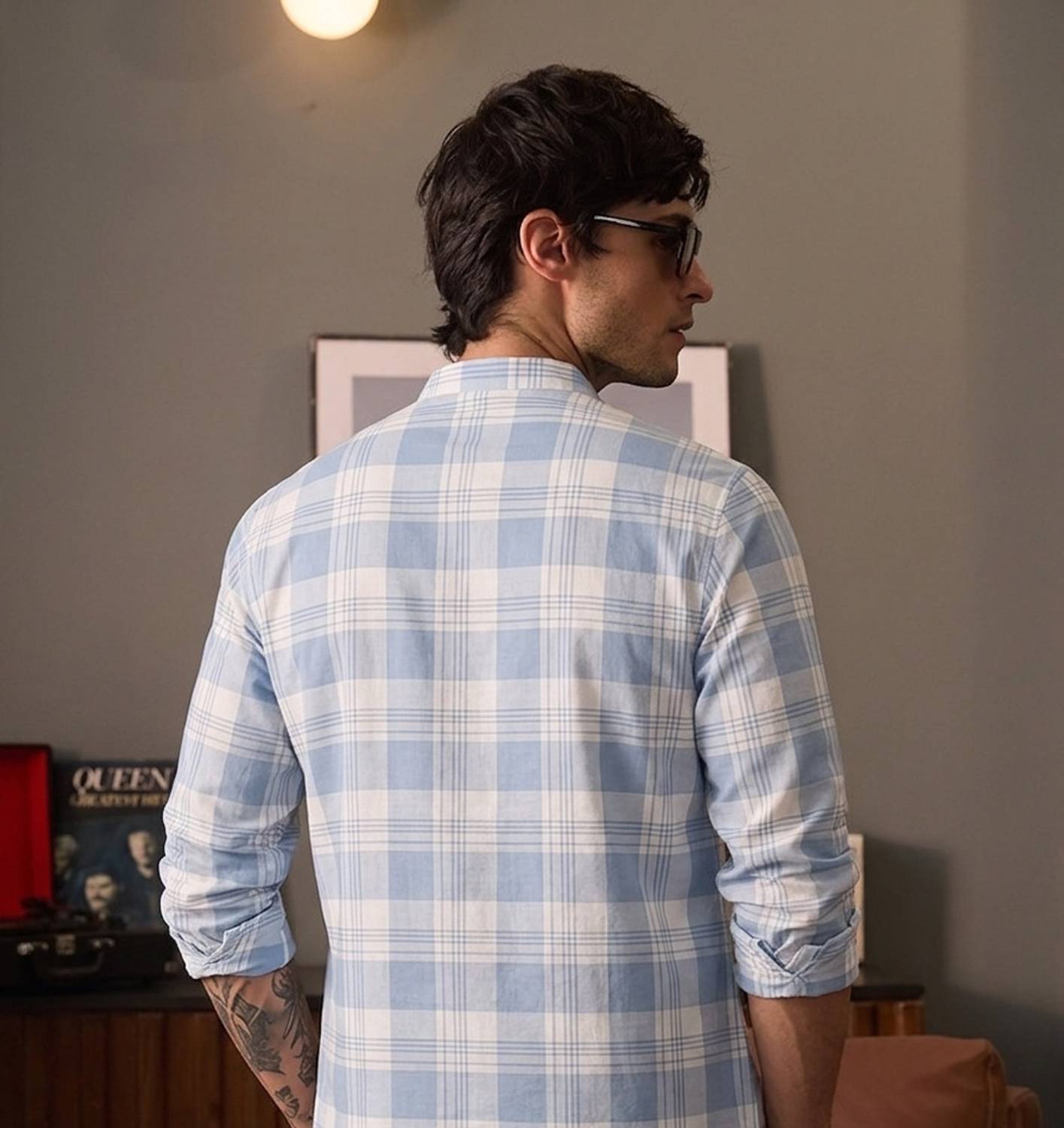 SHIRTZONE Men Light Blue Checkered Shirt - Image 2