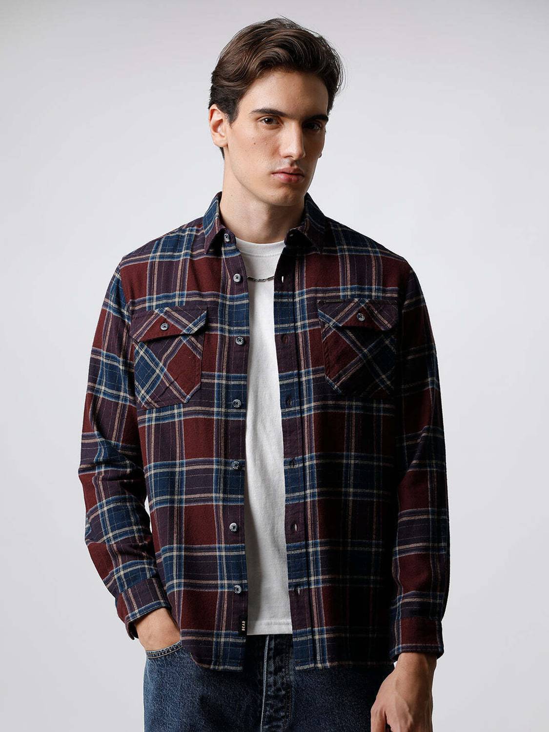 THE BEAR HOUSE Men Checkered Casual Maroon Shirt