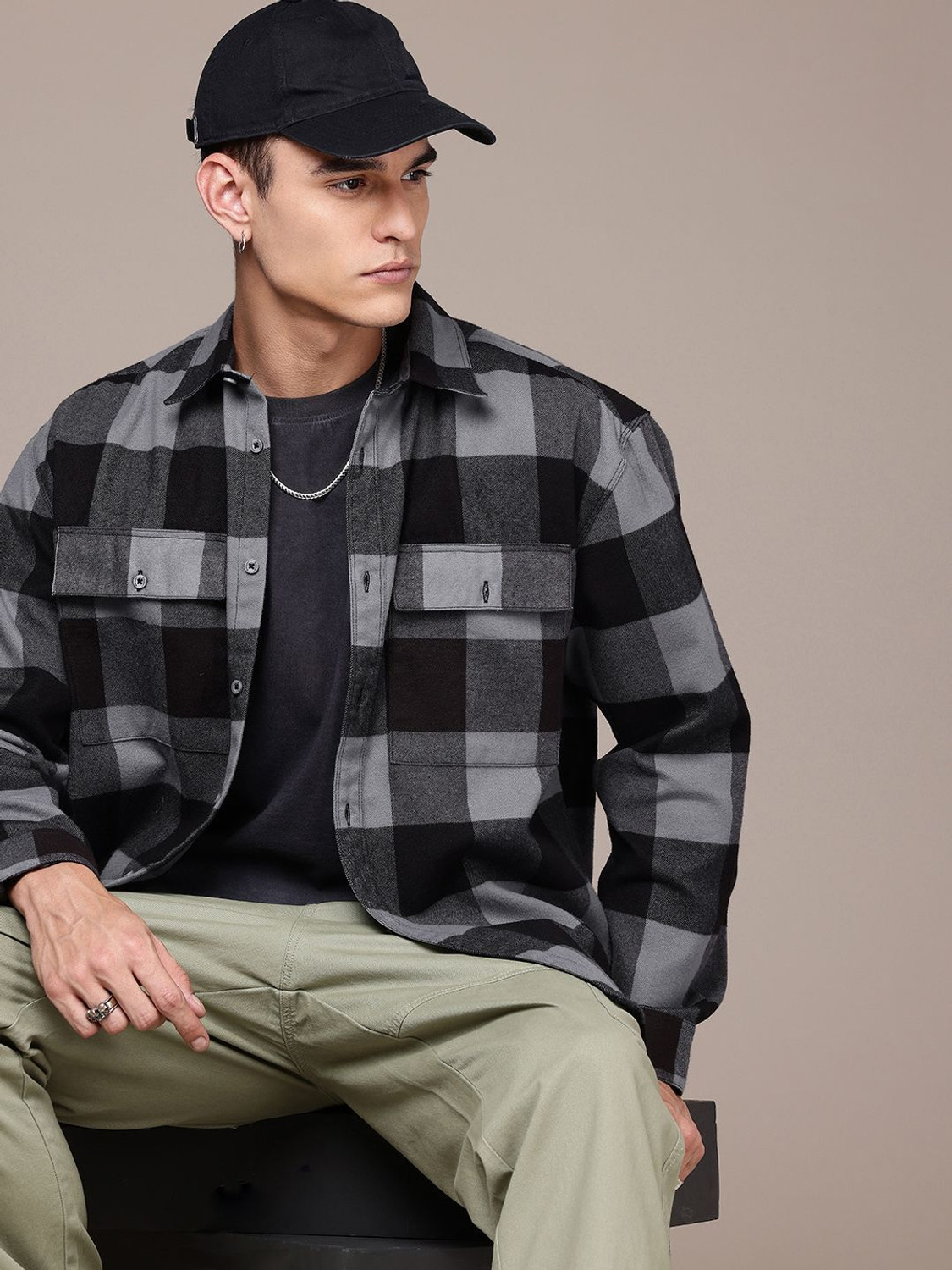 Image of Roadster Men Checkered Casual Black Shirt