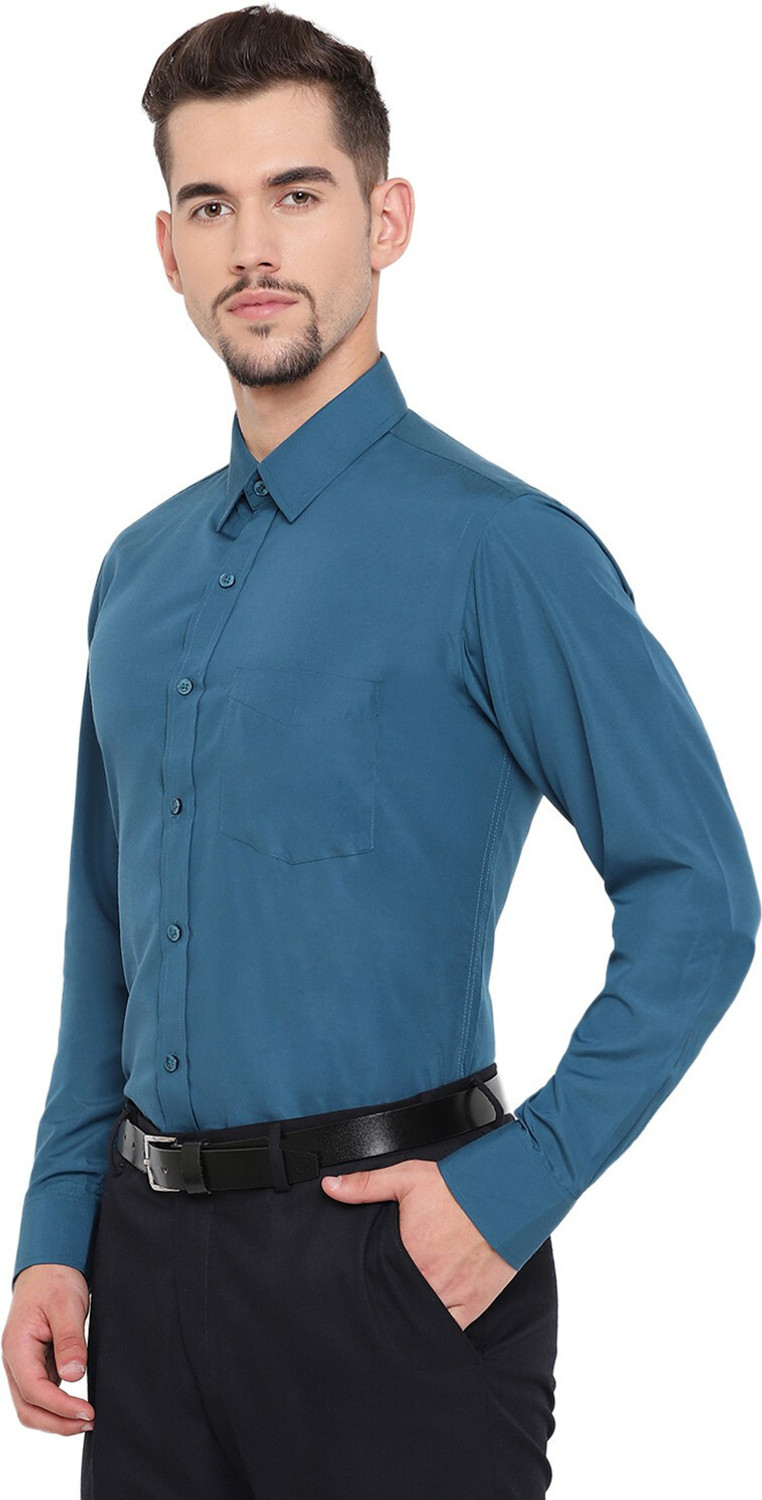 Image of English Navy Men Solid Formal Blue Shirt