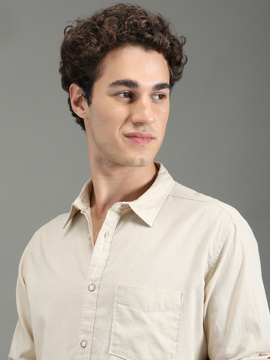 Image of Pepe Jeans Men Solid Casual Beige Shirt