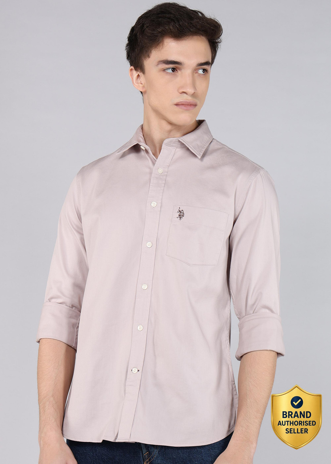 Image of U.S. POLO ASSN. Men Solid Casual Beige Shirt