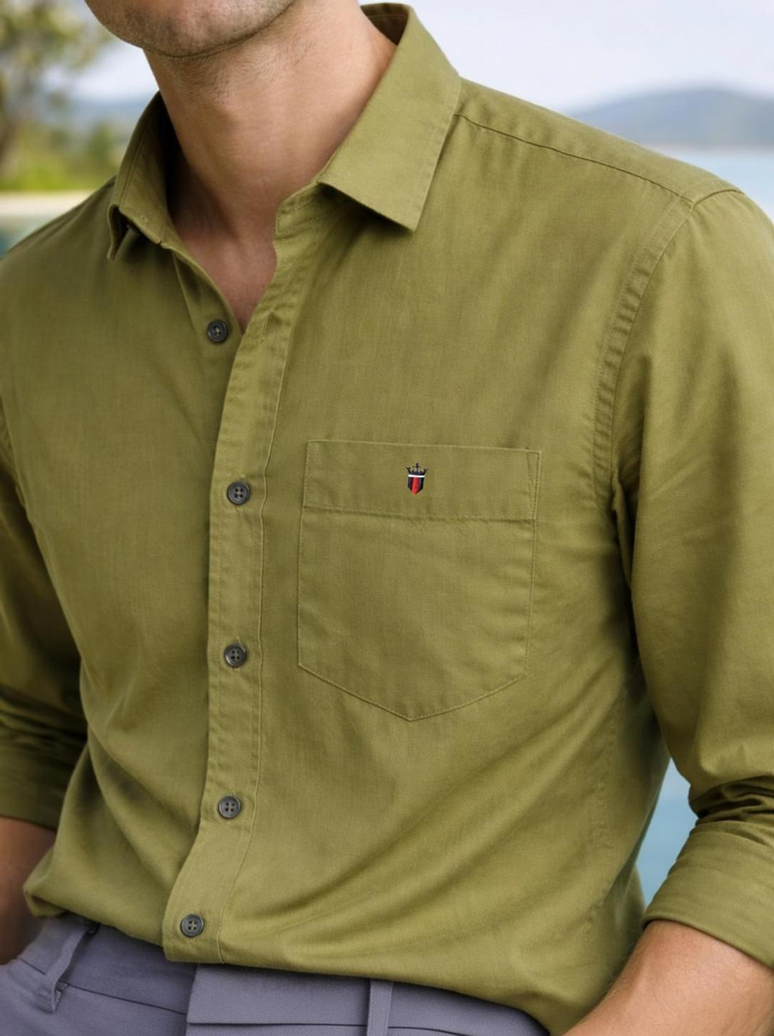 Image of LOUIS PHILIPPE Men Solid Casual Green Shirt
