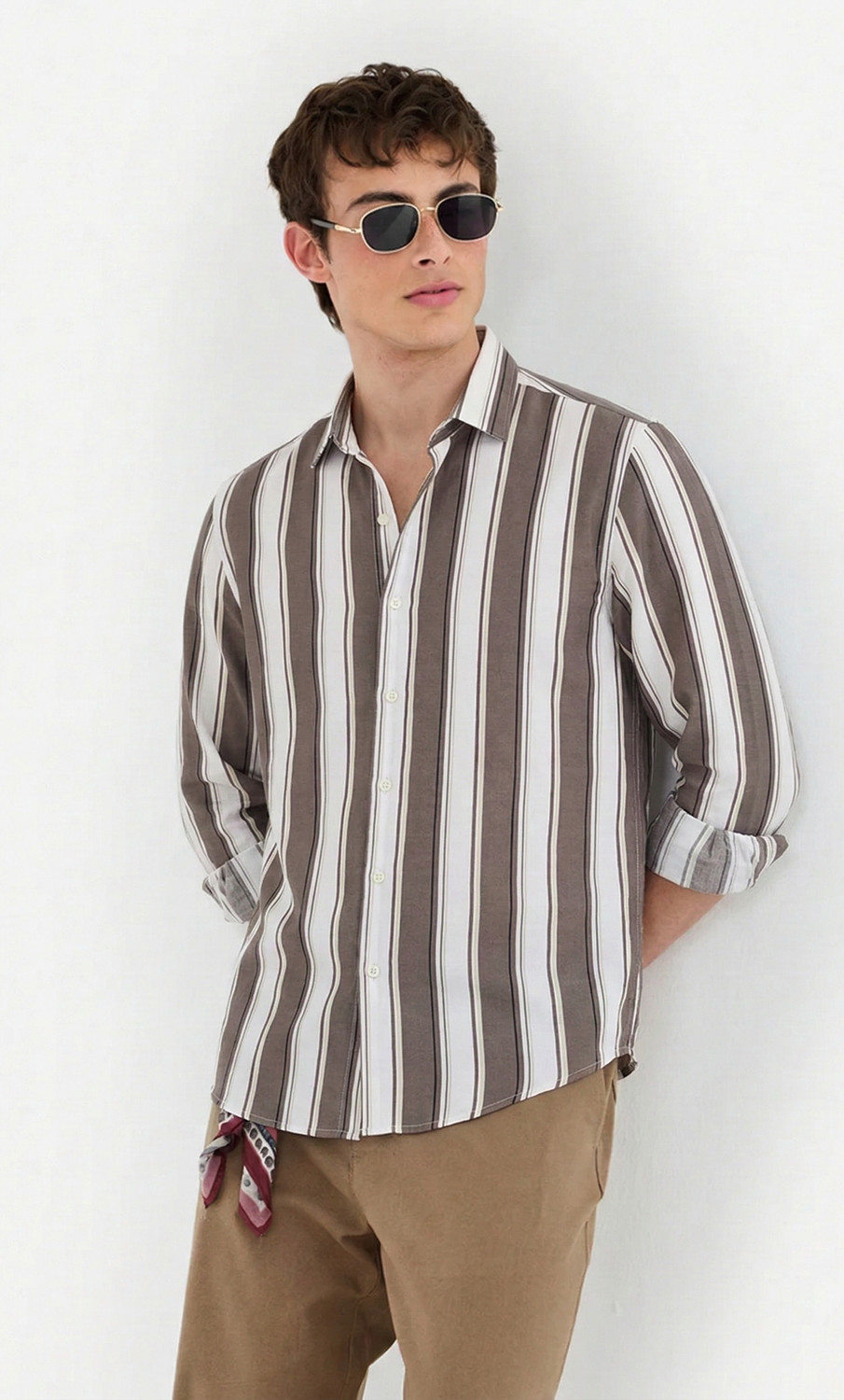 Image of SHIRTZONE Men Striped Casual Brown Shirt