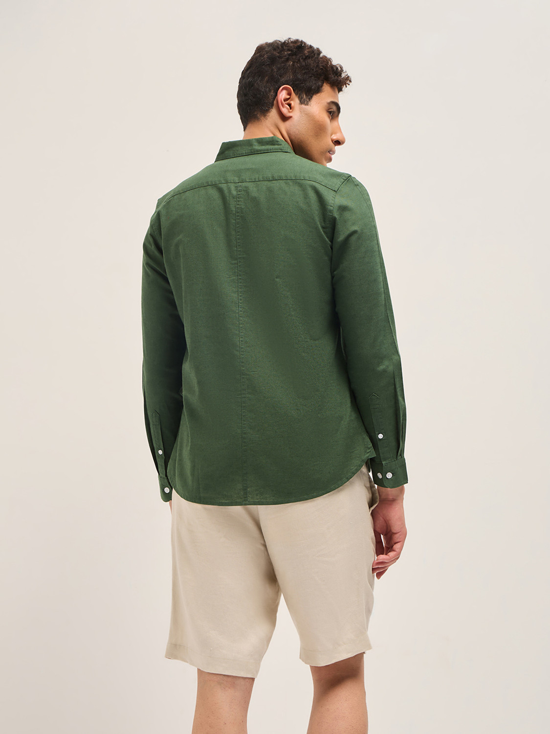 Image of THE BEAR HOUSE Men Solid Casual Light Green Shirt