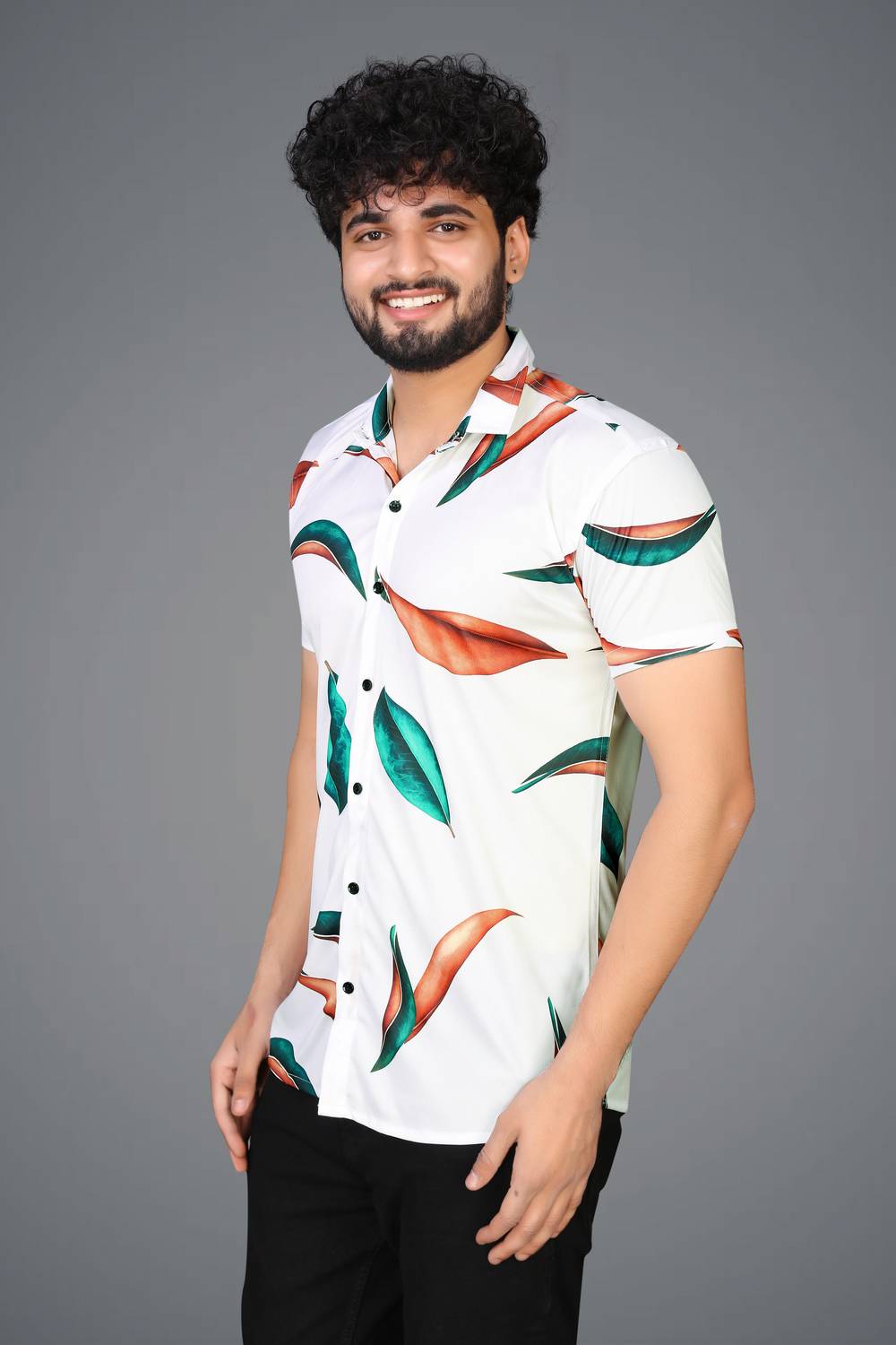 LEMBRIKA Men Printed Casual White Shirt