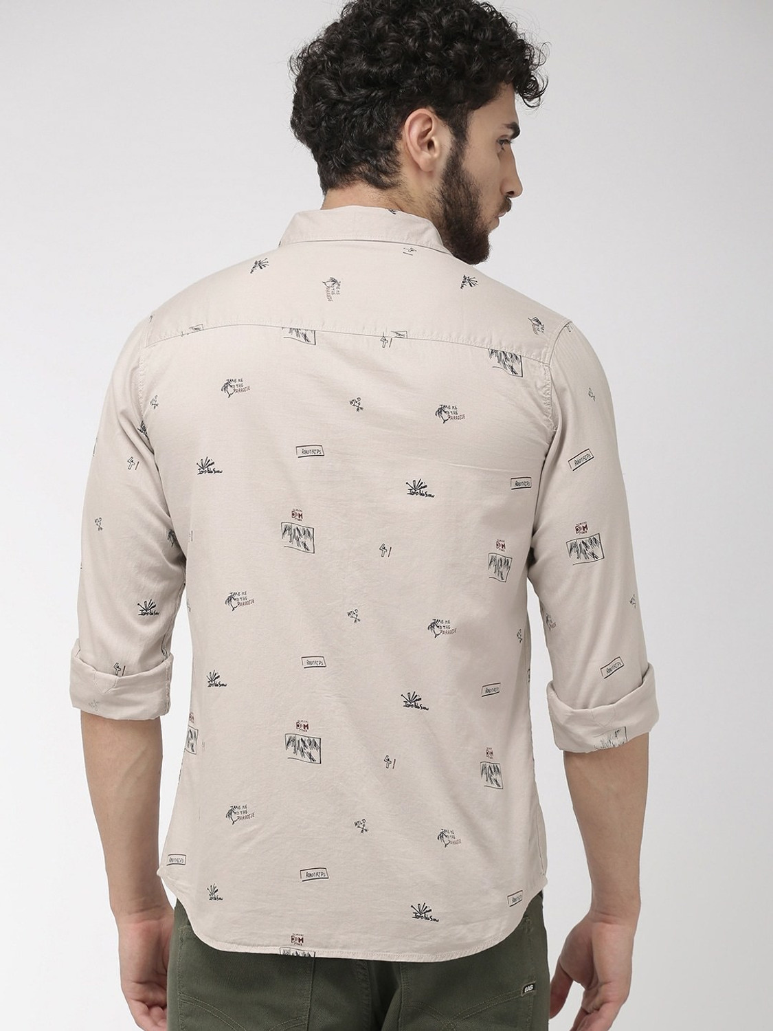 Image of The Indian Garage Co. Men Printed Casual Grey Shirt