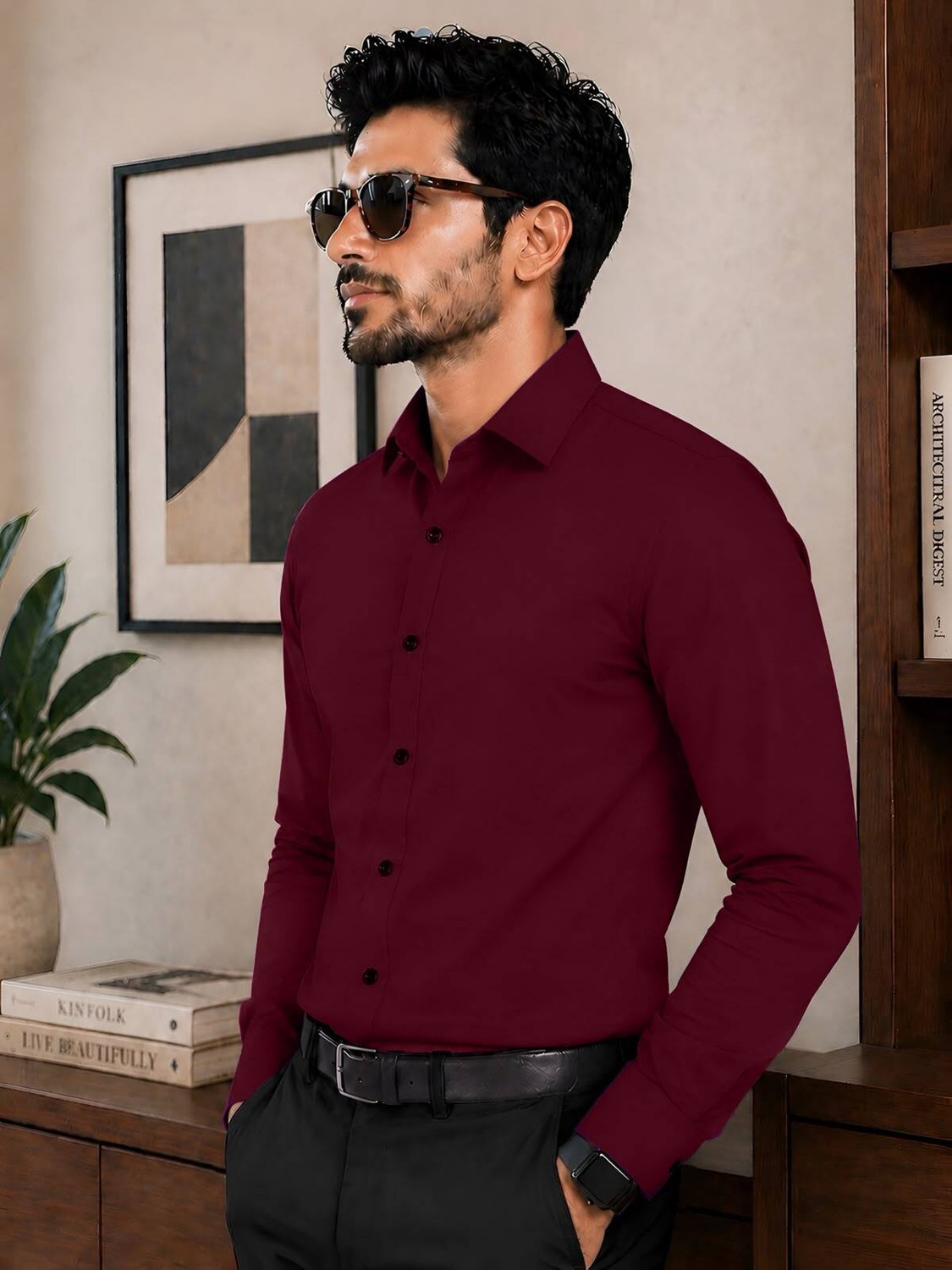 Image of MACSAM Clothings Men Solid Formal Maroon Shirt