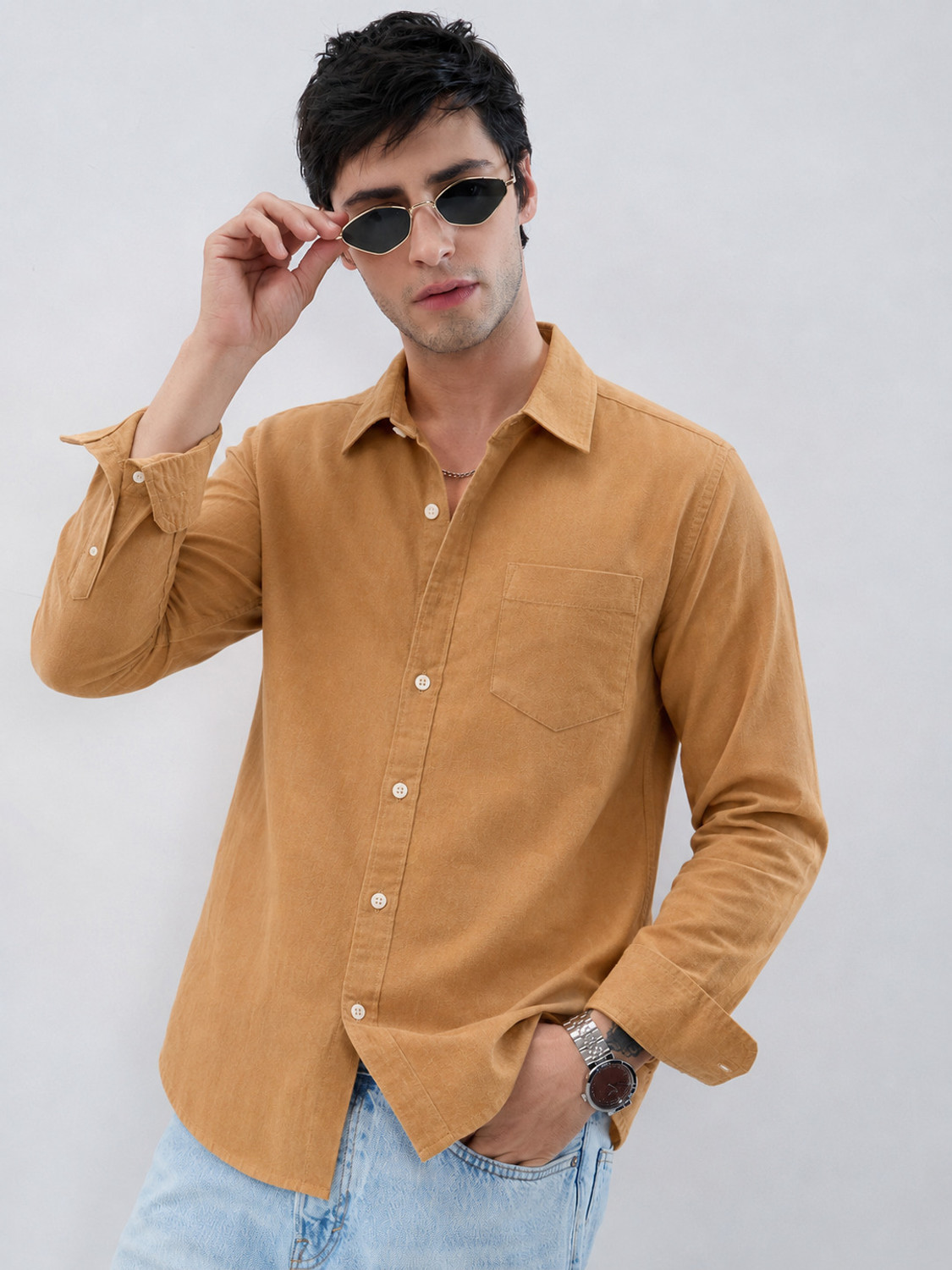 Image of NETTO UOMO Men Solid Casual Brown Shirt