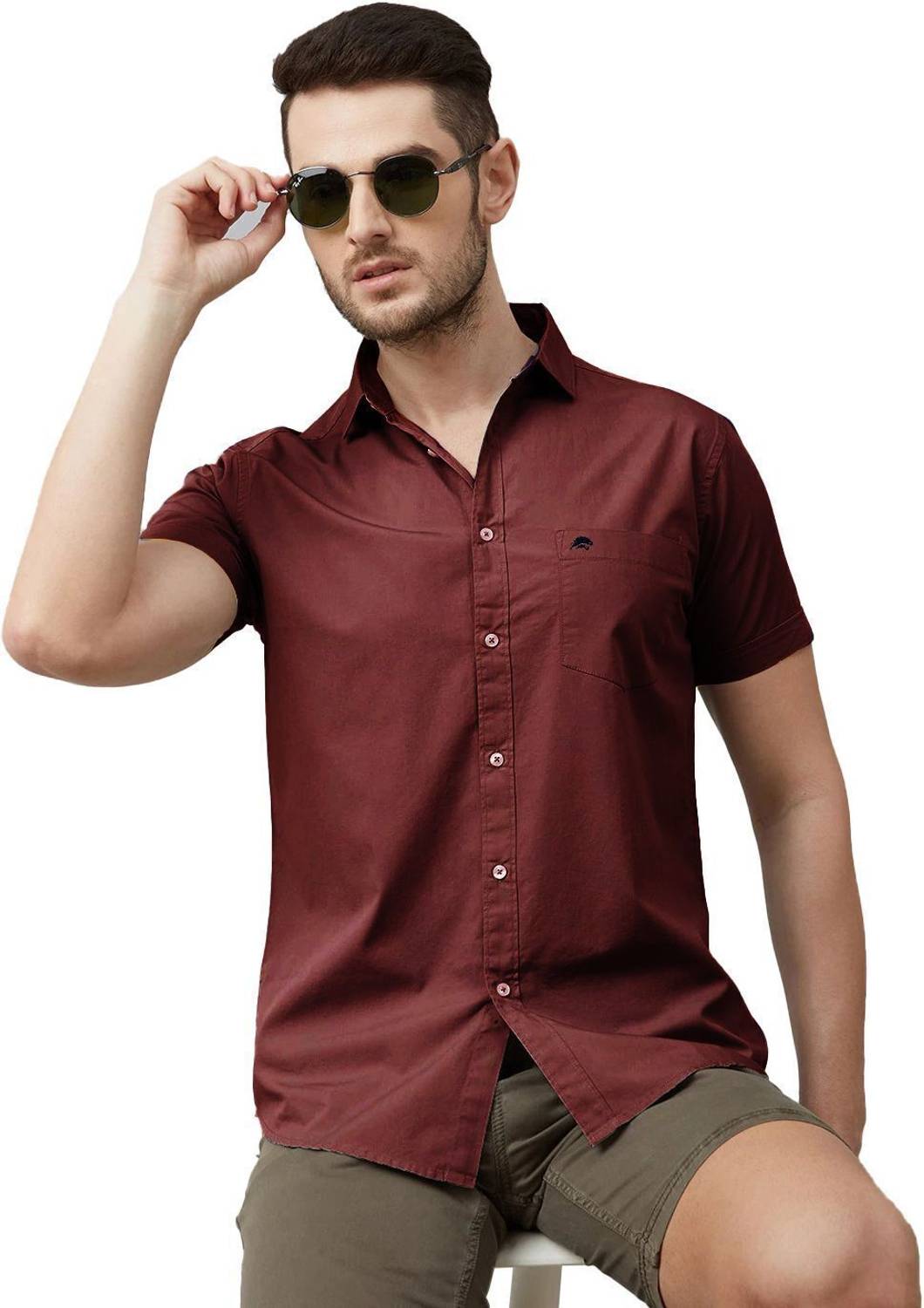 BRUCEWANE Men Solid Casual Brown Shirt