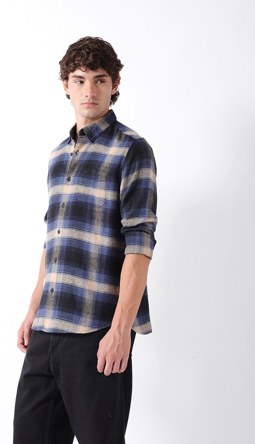 Image of THE BEAR HOUSE Men Checkered Casual Blue Shirt