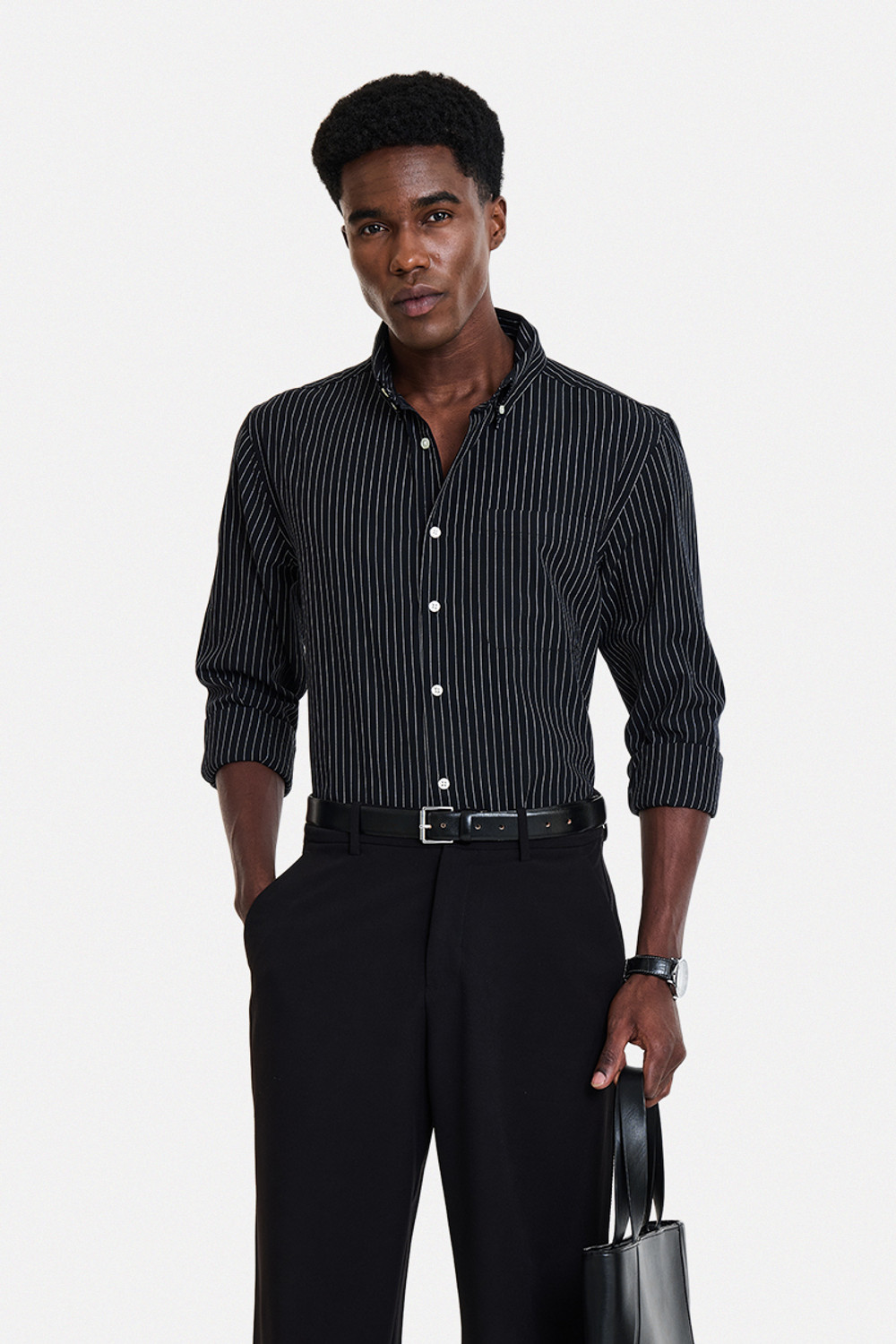 Snitch Men Striped Casual Black Shirt
