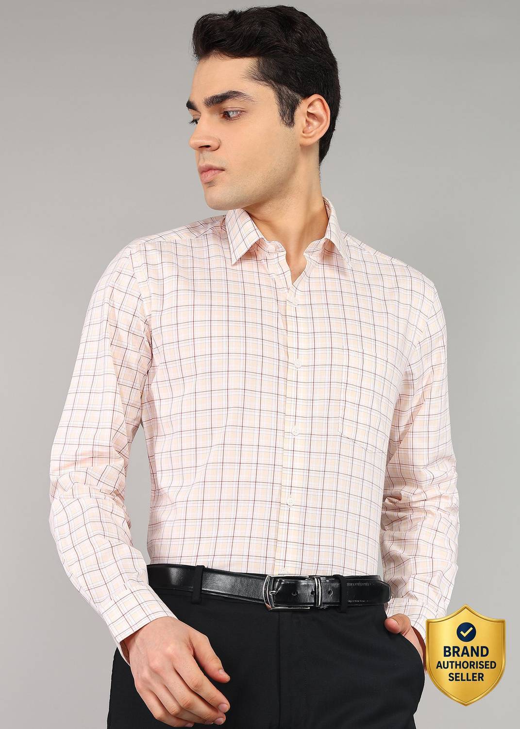 ARROW Men Checkered Formal Orange Shirt