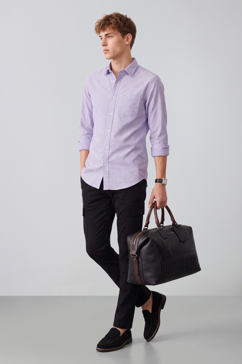 Image of PETER ENGLAND Men Self Design Casual Purple Shirt
