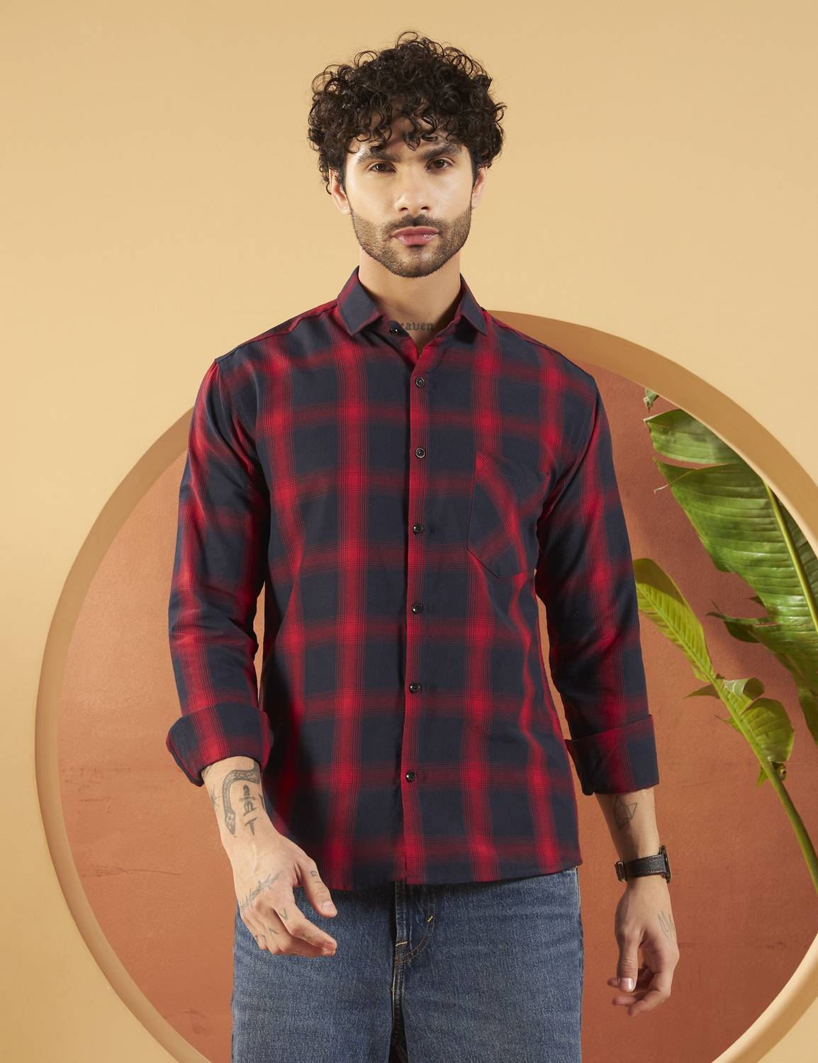 WOXEN Men Checkered Casual Red, Blue Shirt - Image 2