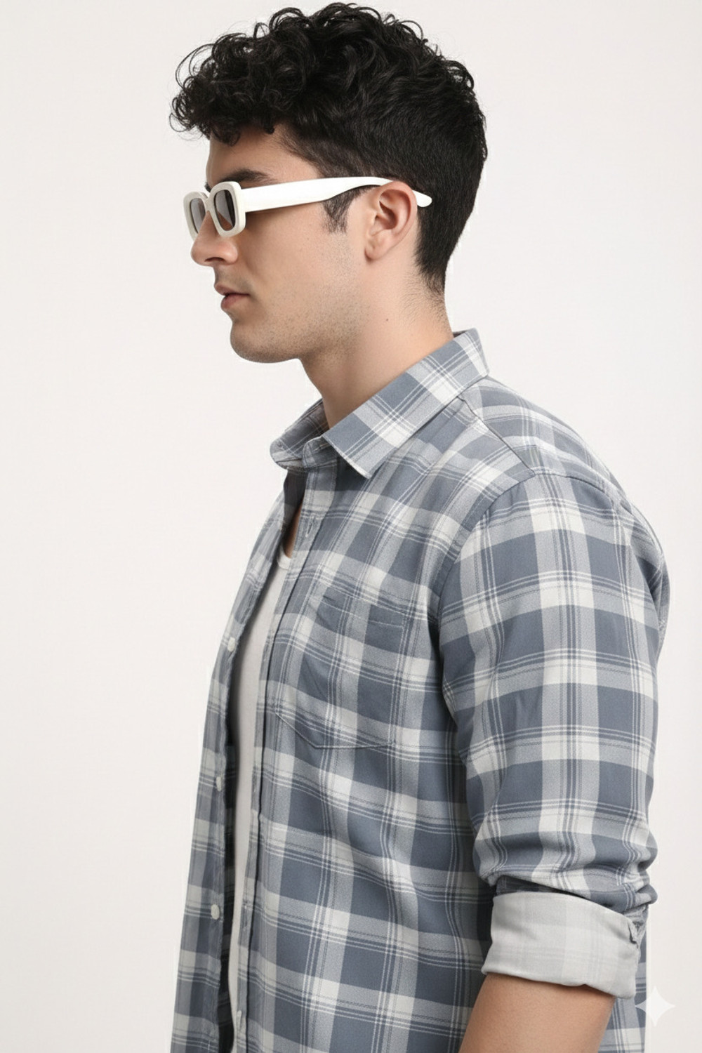 Image of Jai Textiles Men Checkered Casual Grey Shirt