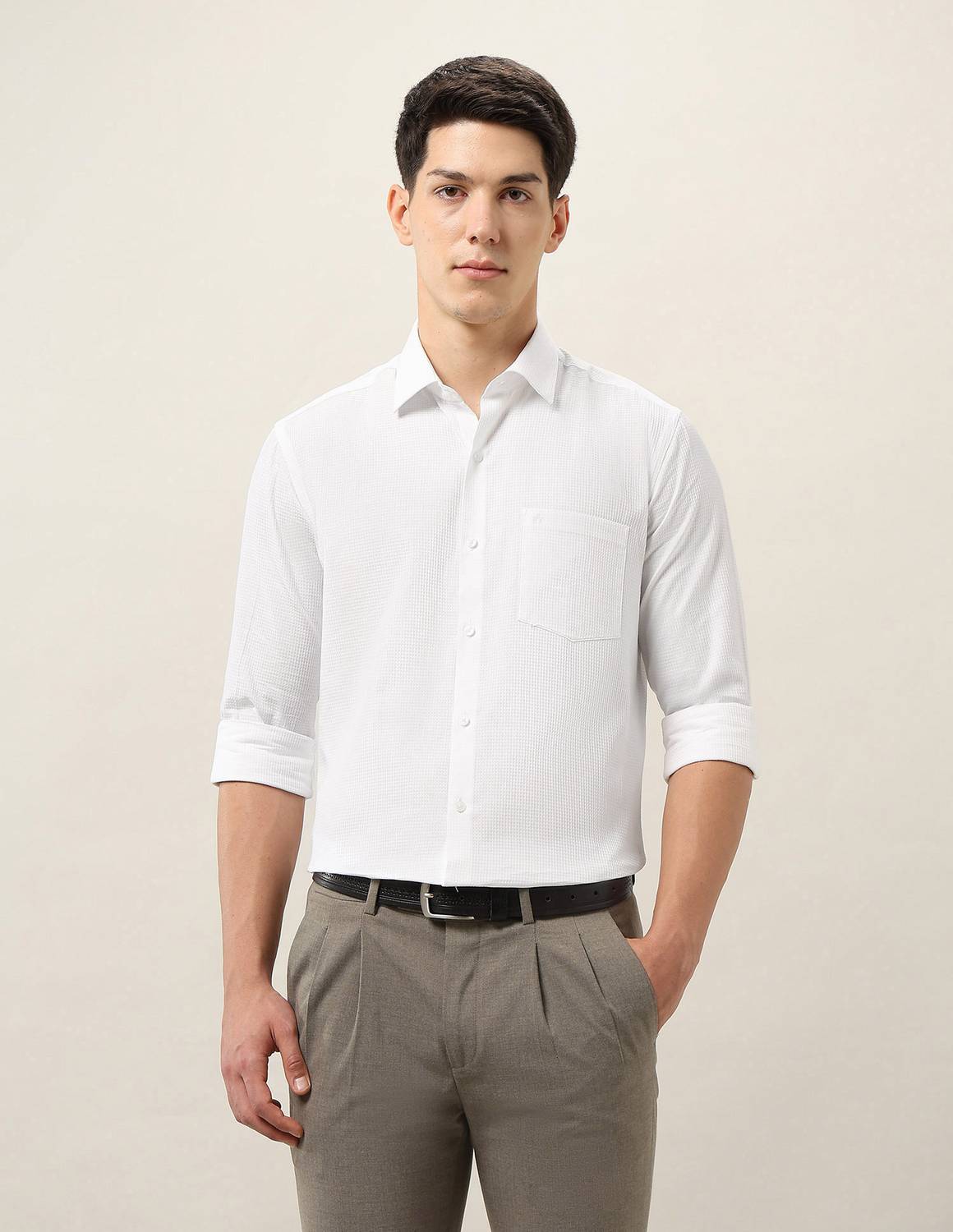ARROW Men Self Design Formal White Shirt