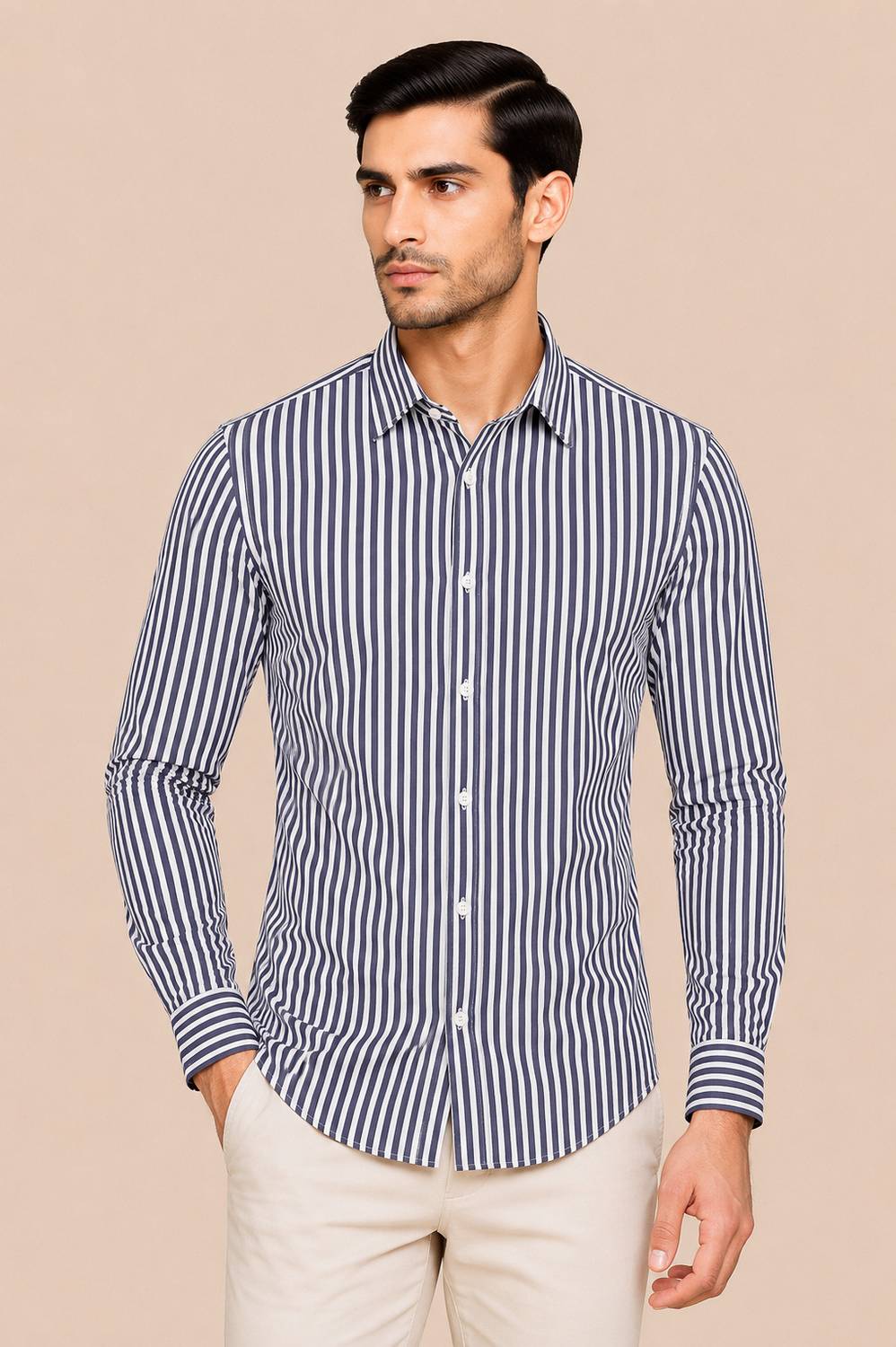 SAM & ROY Men Striped Casual Black Shirt