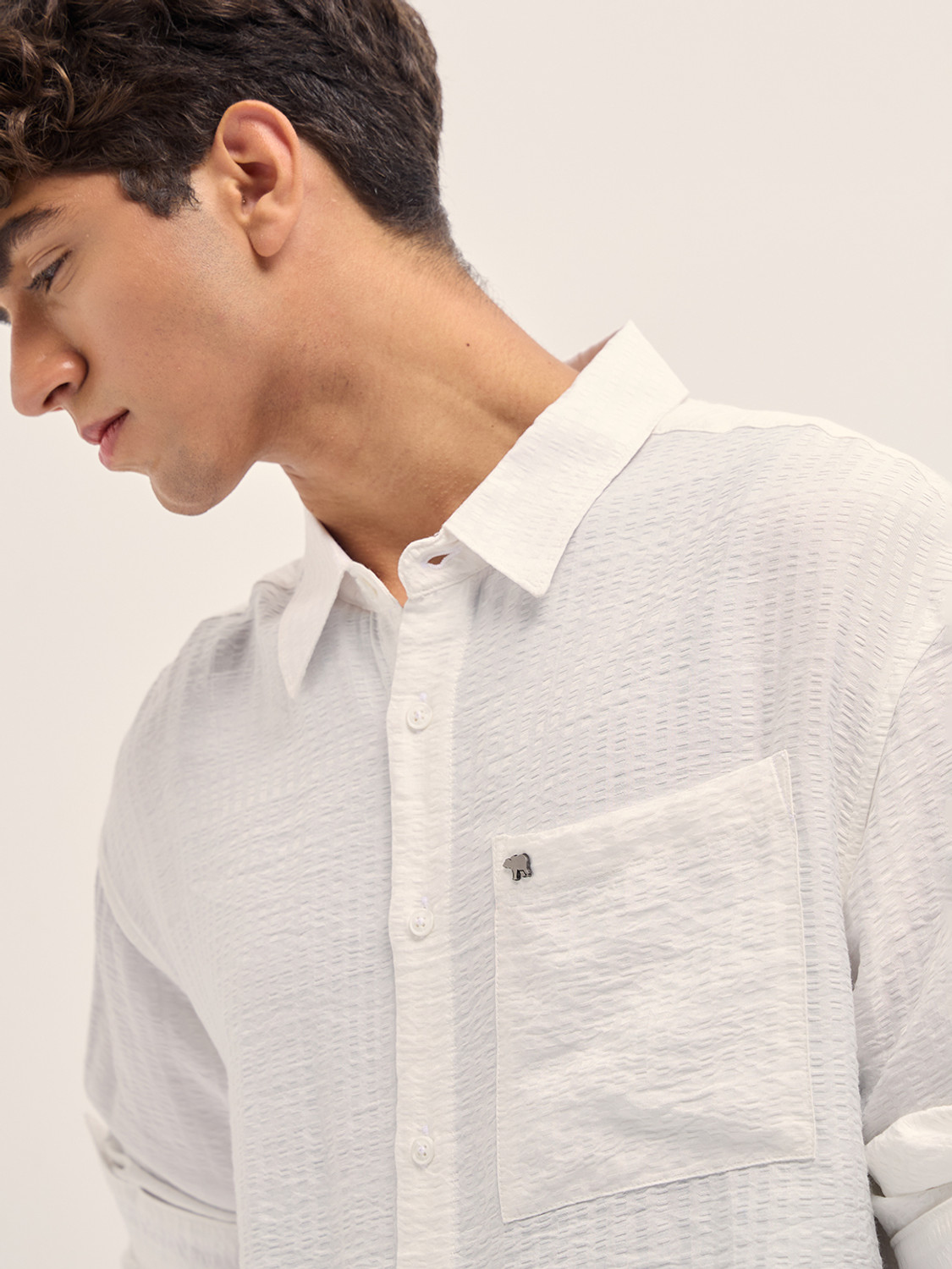 Image of THE BEAR HOUSE Men Self Design Casual White Shirt