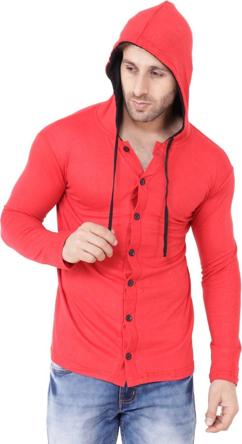 GEUM Men Regular Fit Solid Hood Collar Casual Shirt