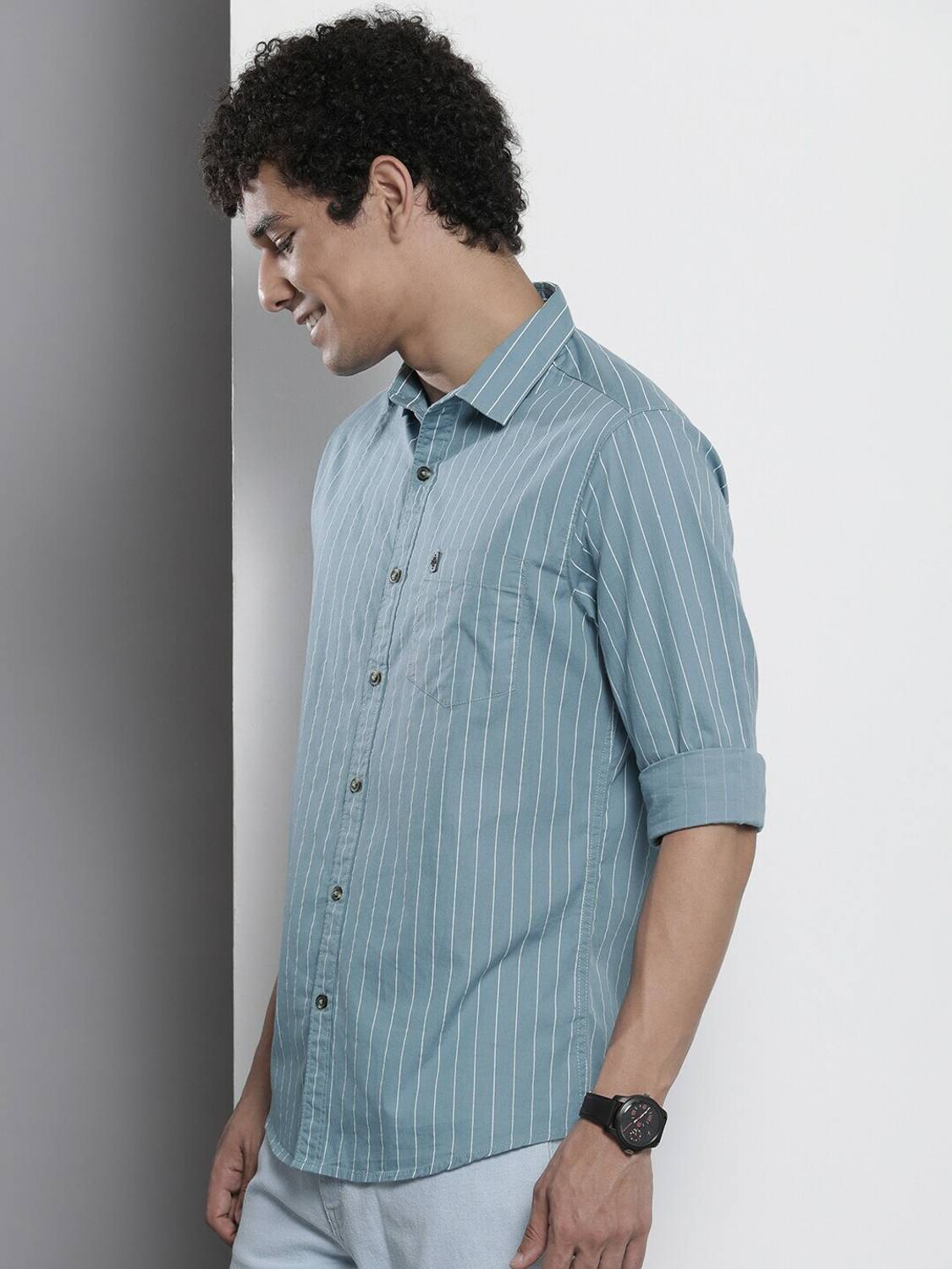 The Indian Garage Co. Men Striped Casual Blue Shirt - Image 5