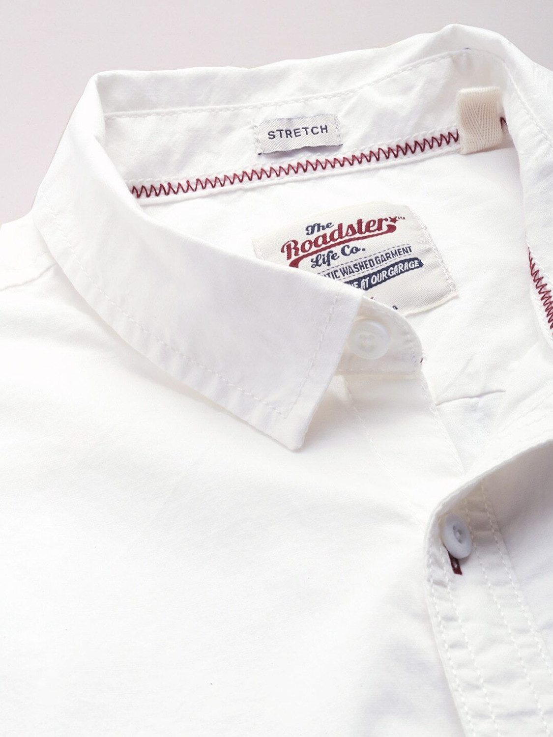 Image of Roadster Men Solid Casual White Shirt