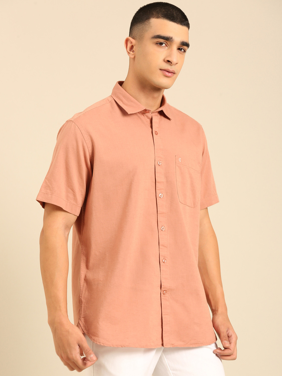 Image of CAVALLO BY LINEN CLUB Men Solid Casual Orange Shirt