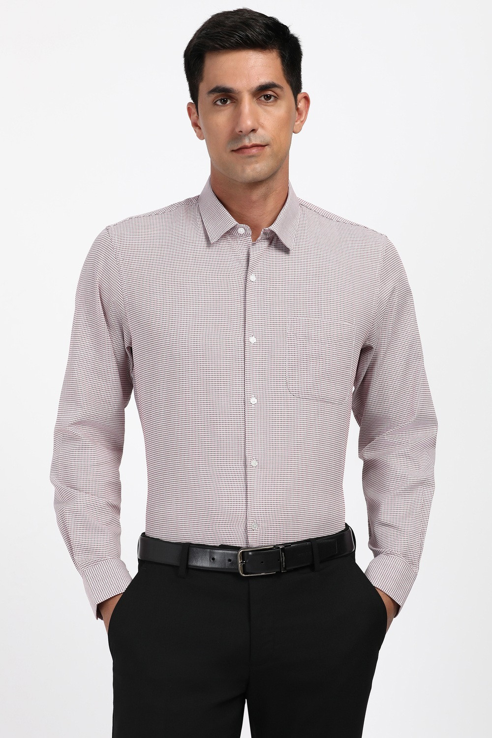 Image of PETER ENGLAND Men Printed Formal Maroon Shirt