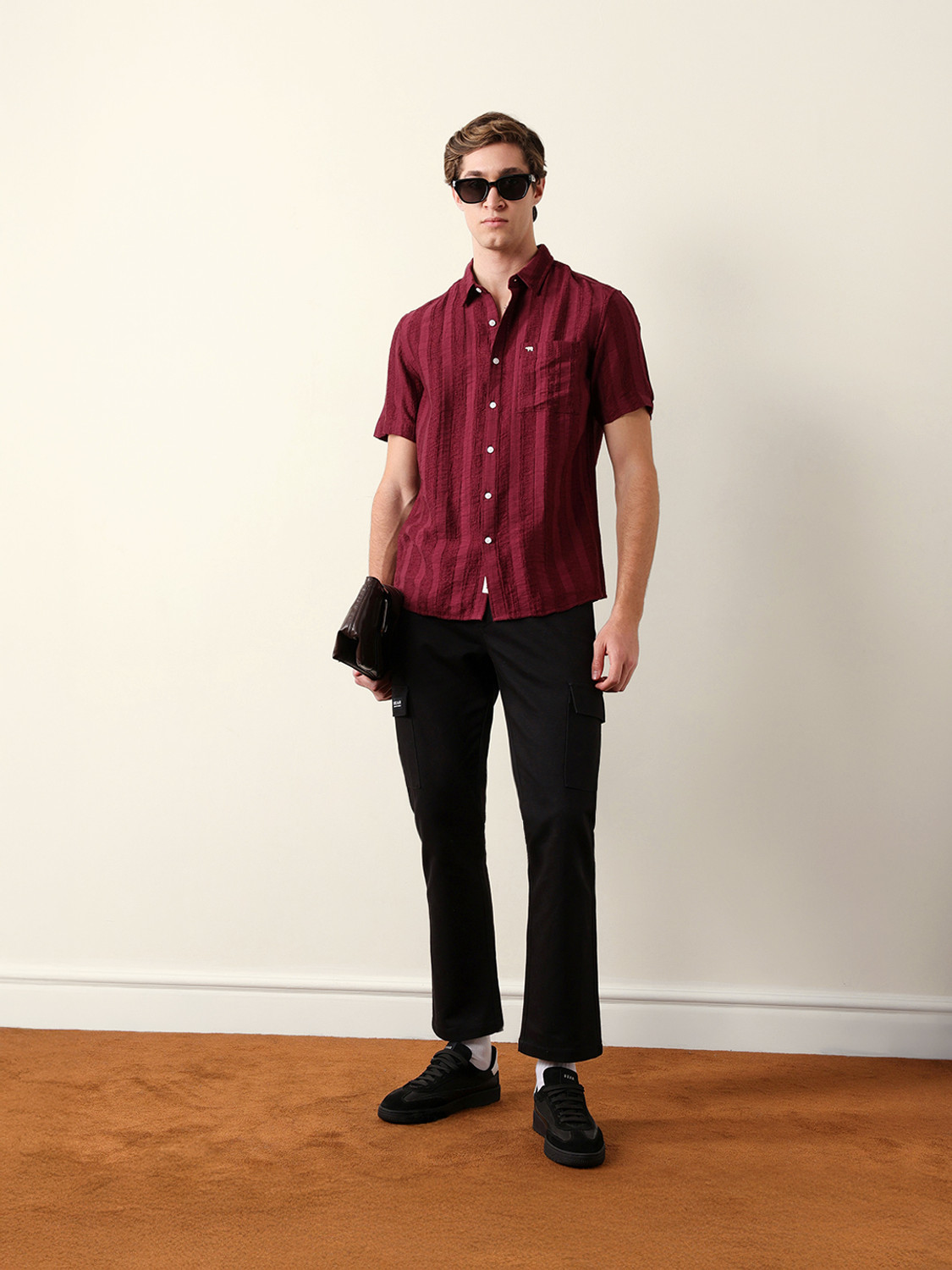 Image of THE BEAR HOUSE Men Striped Casual Brown Shirt