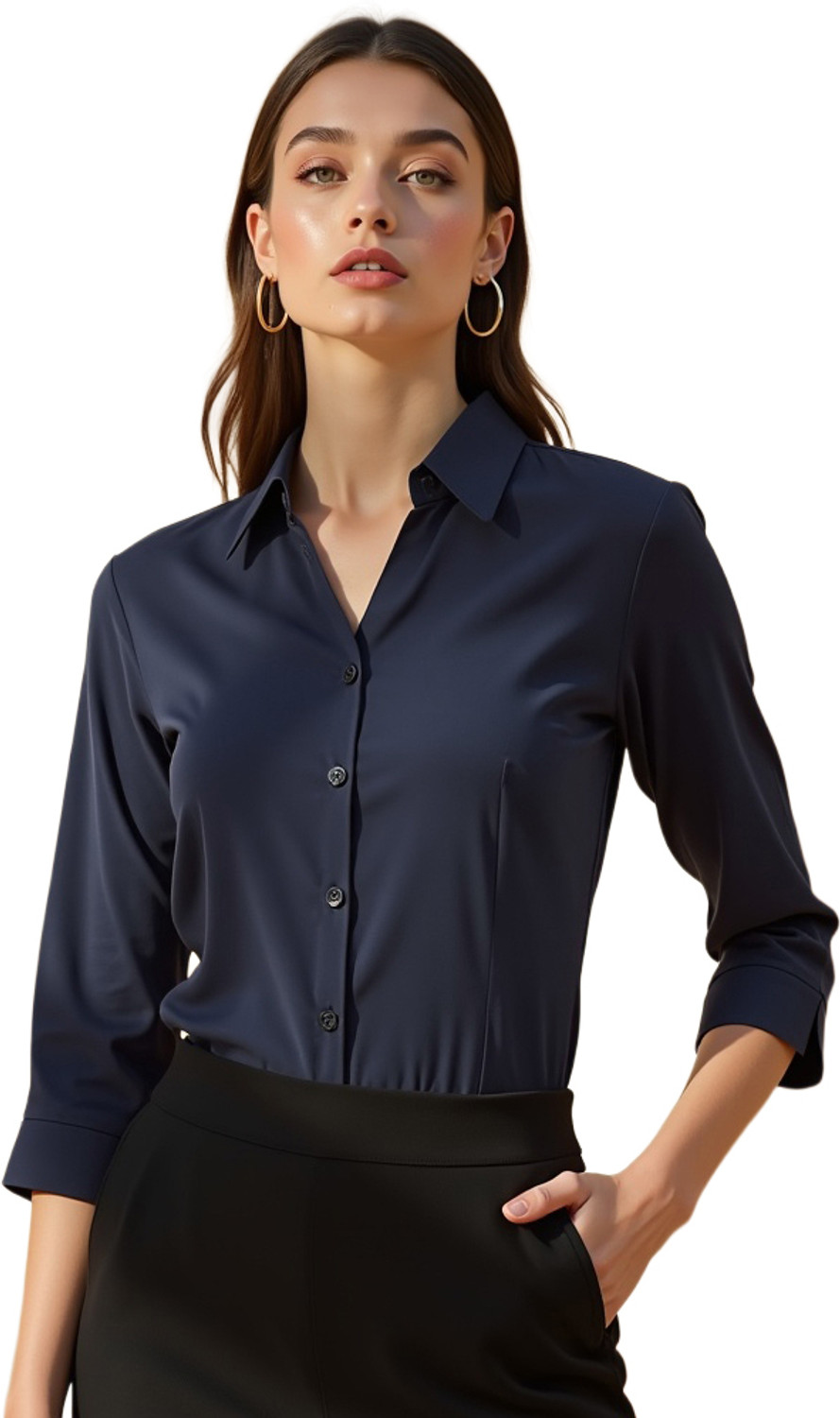 Image of kaarchop Women Solid Formal Dark Blue, White Shirt
