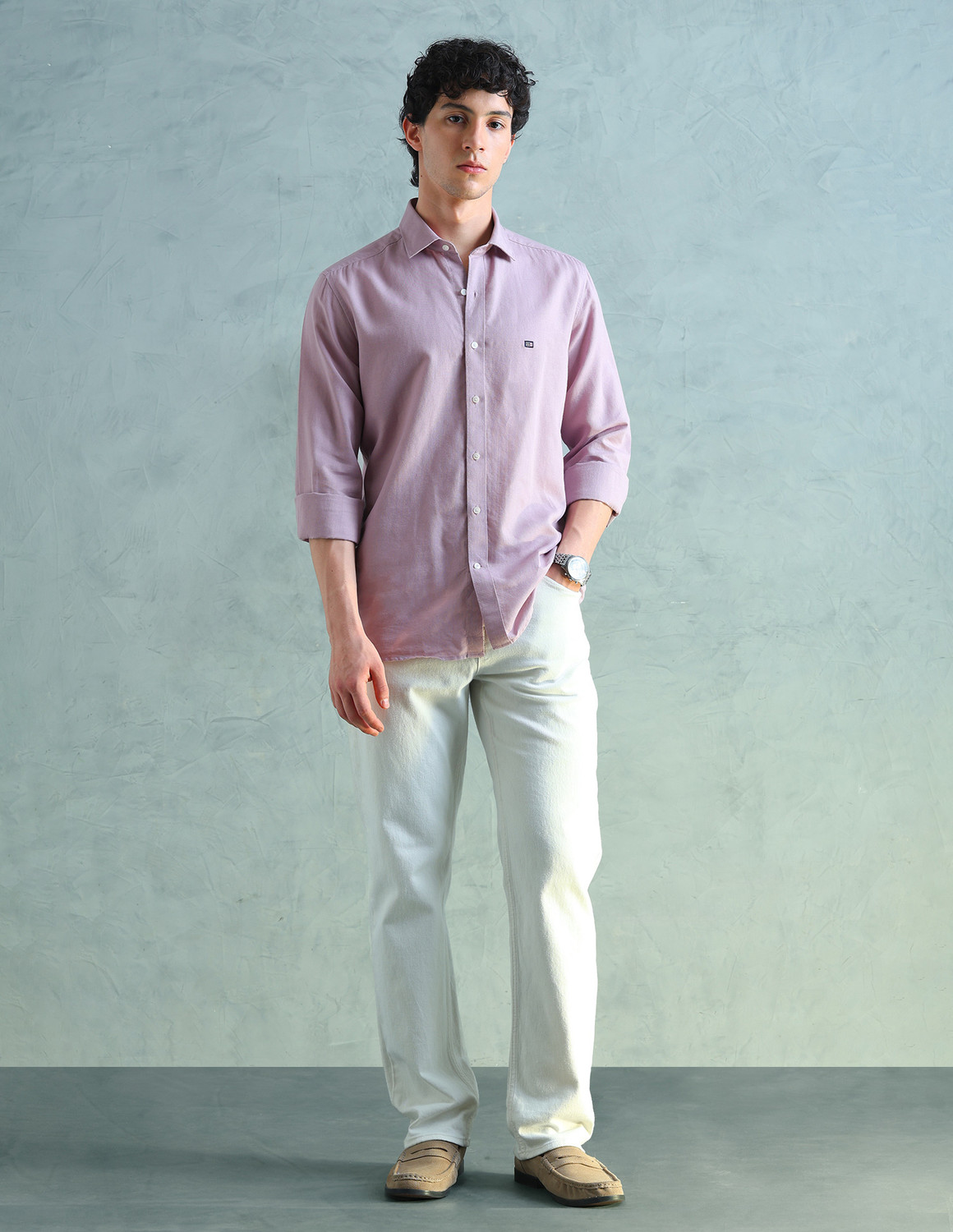 Image of Arrow Sport Men Solid Formal Purple Shirt