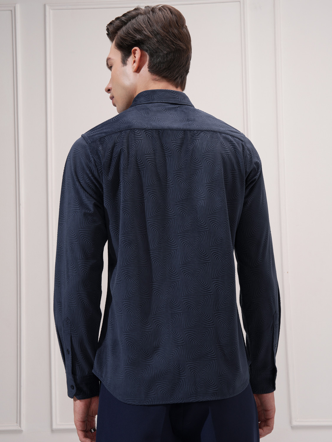 Image of HIGHLANDER Men Self Design Casual Blue Shirt