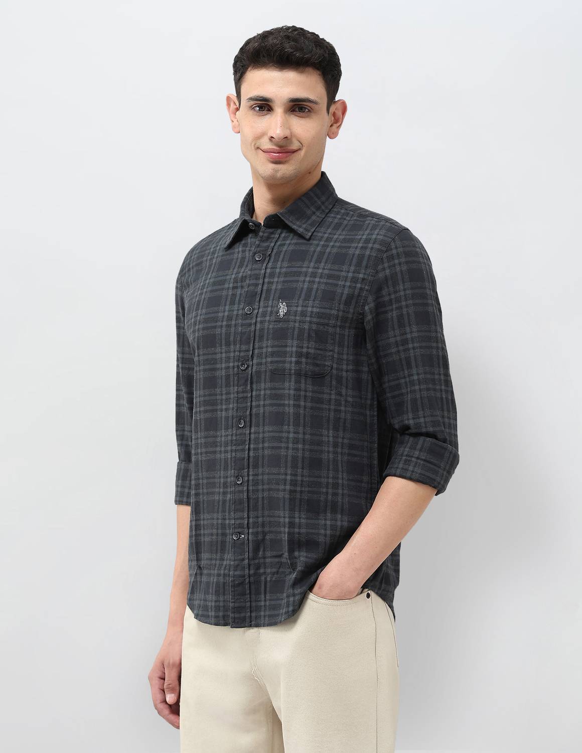 U.S. Polo Assn. Denim Co. Men Checkered Casual Grey Shirt - Image 2