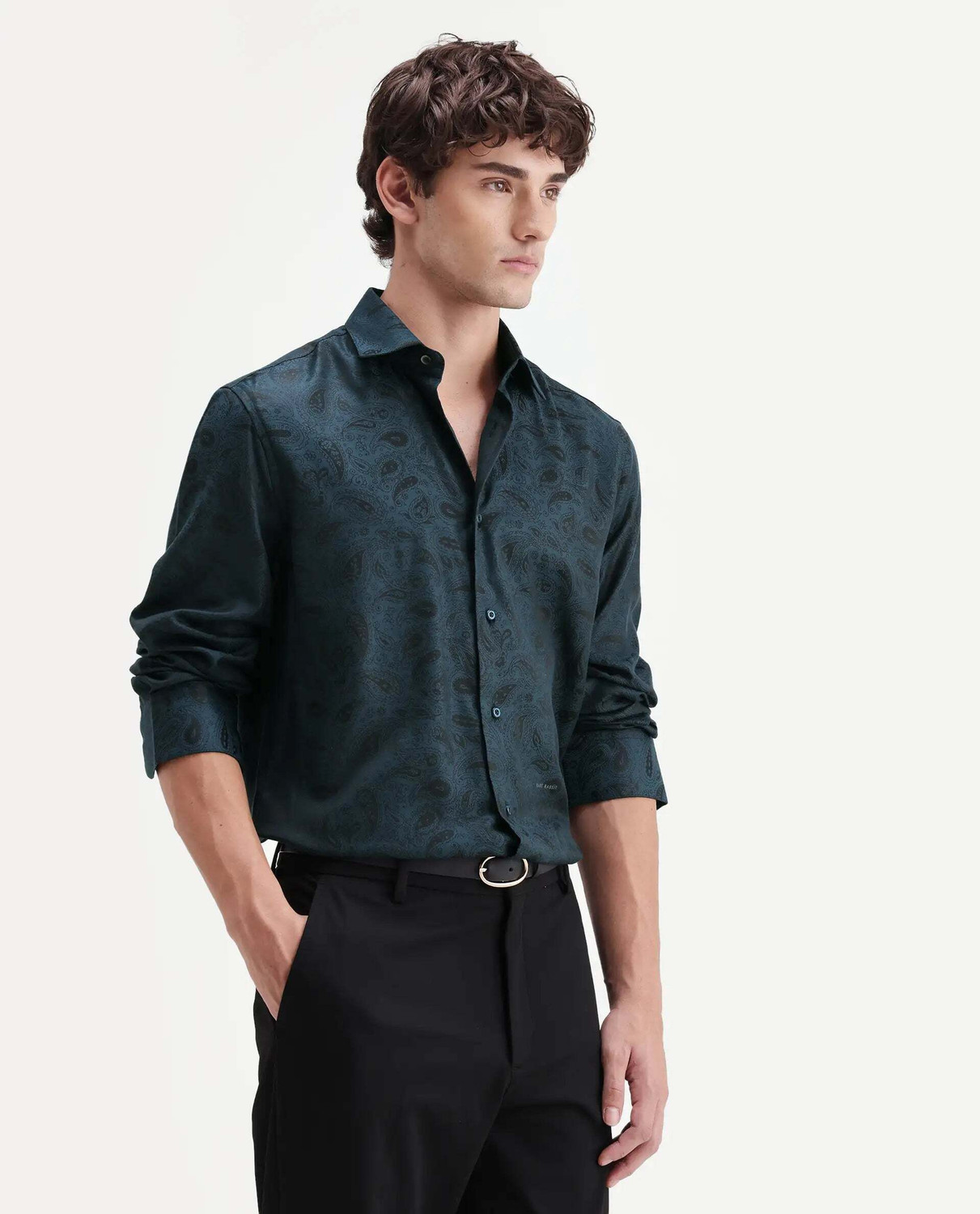 Image of RARE RABBIT Men Regular Fit Solid Casual Shirt