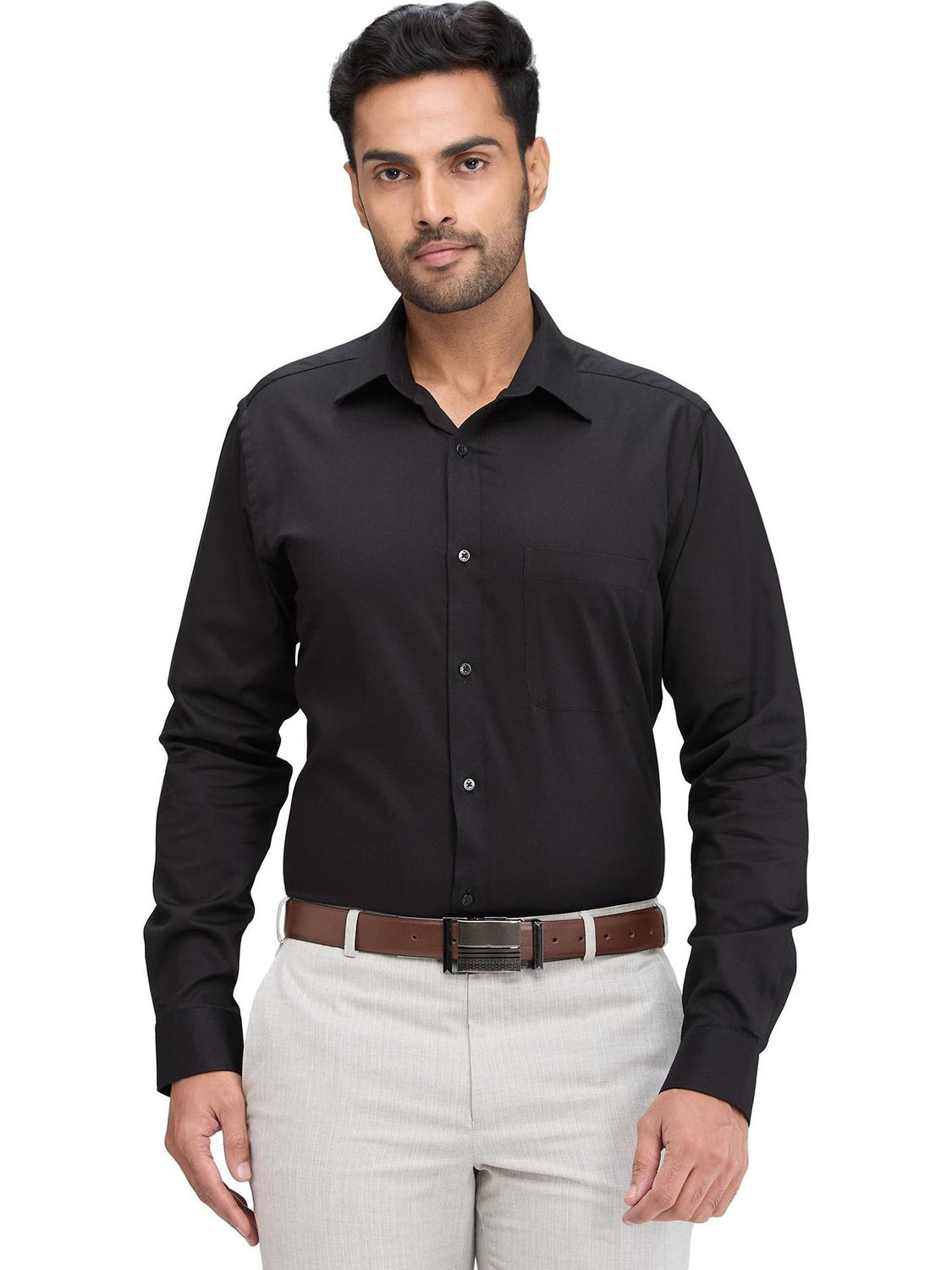 Image of Raymond Men Slim Fit Solid Cut Away Collar Formal Shirt