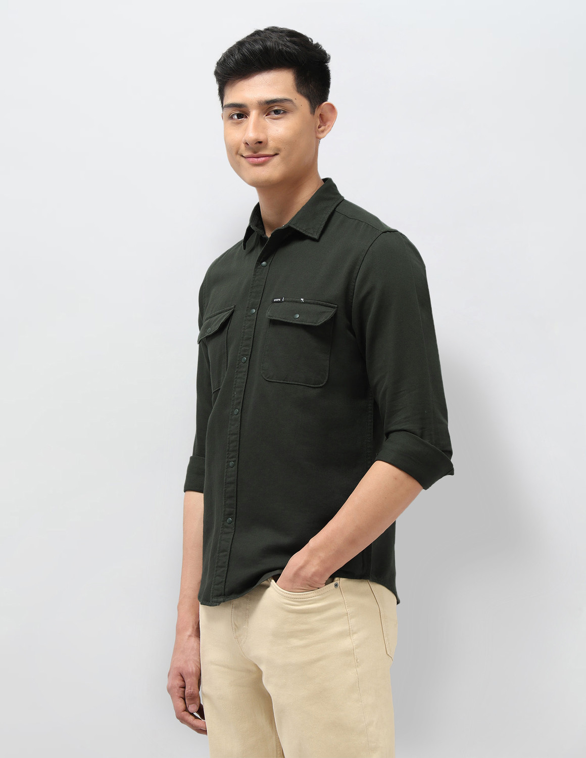 Image of U.S. Polo Assn. Denim Co. Men Solid Casual Green Shirt