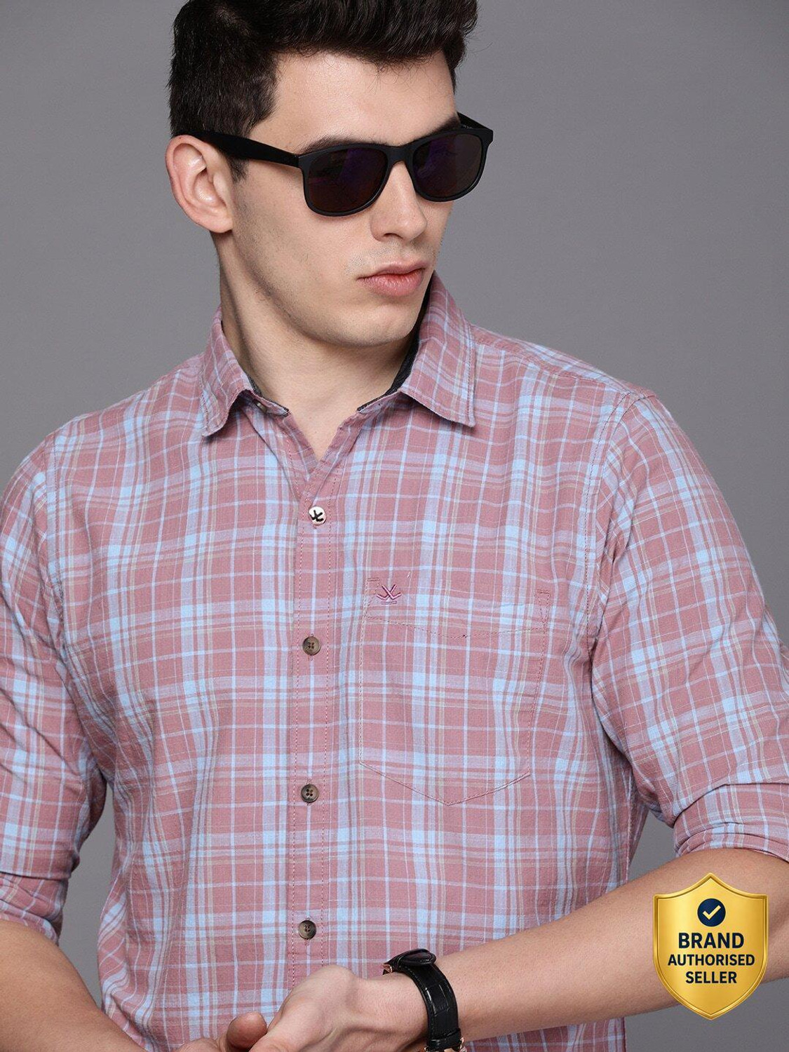 Image of WROGN Men Checkered Casual Pink Shirt